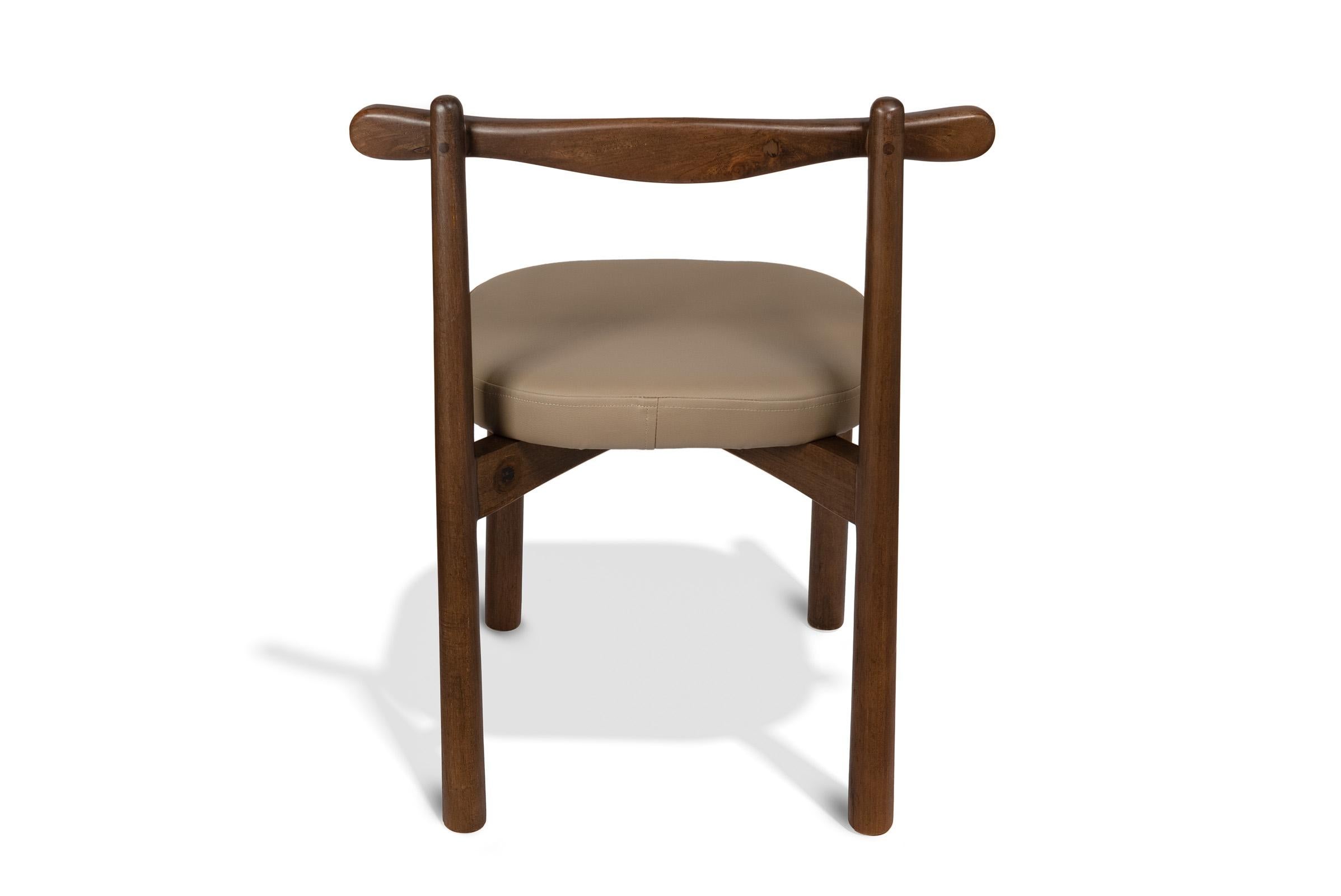 Contemporary Dining Chair Uçá Dark Brown Wood (fabric ref : F04) For Sale