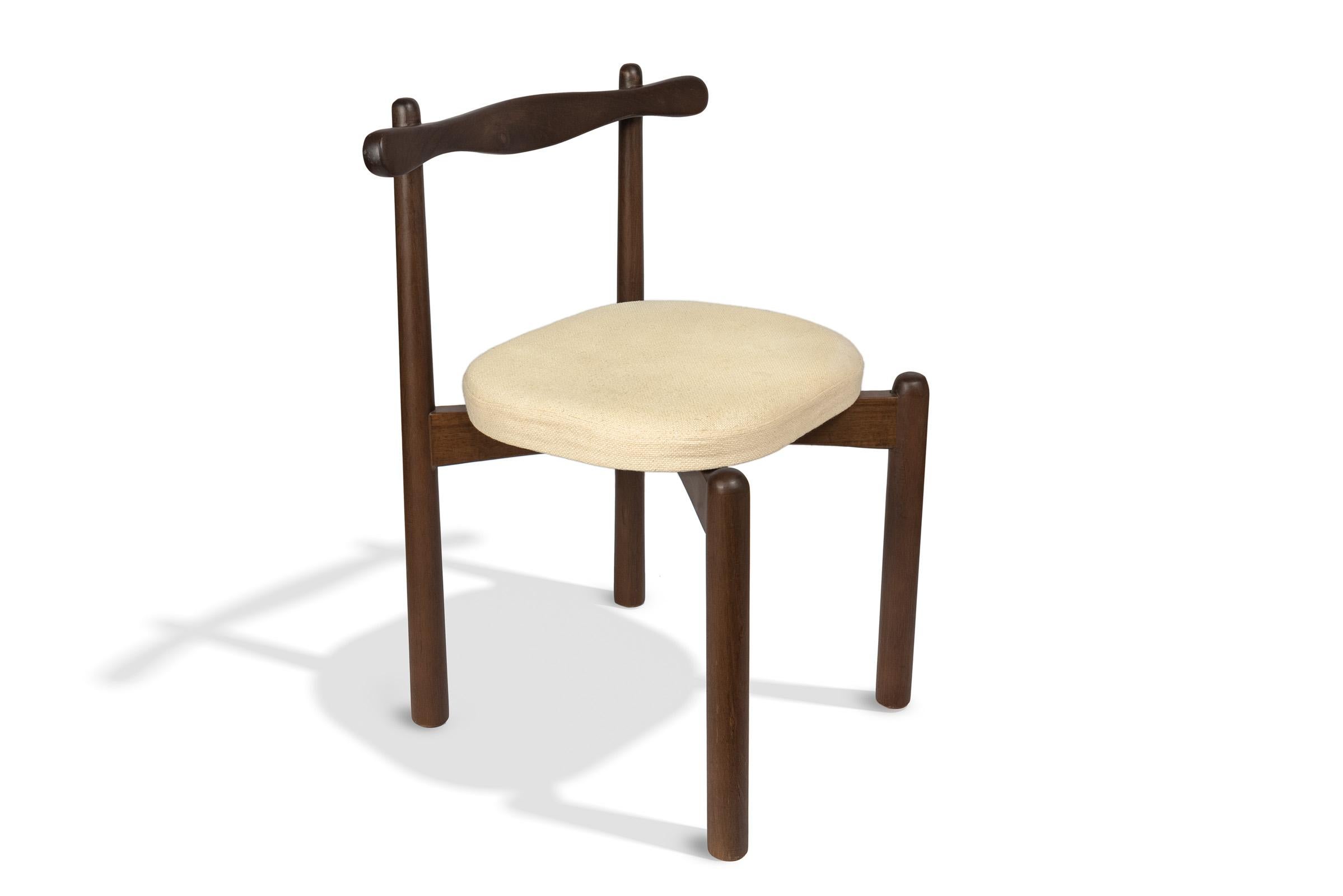 Brazilian Dining Chair Uçá Light Brown Wood (fabric ref : 13) For Sale