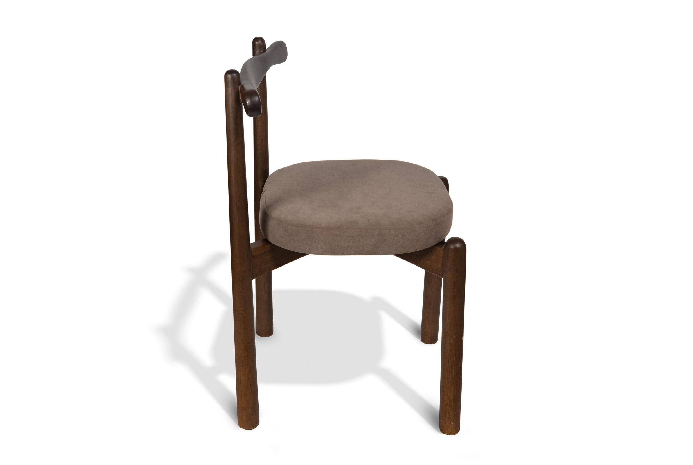 Dining Chair Uçá Light Brown Wood (fabric ref : 20) In New Condition For Sale In São Paulo, BR
