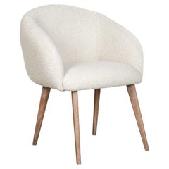 Dining Chair w/ Feminine Silhouette in Bouclé And Walnut Legs By Jose Castro