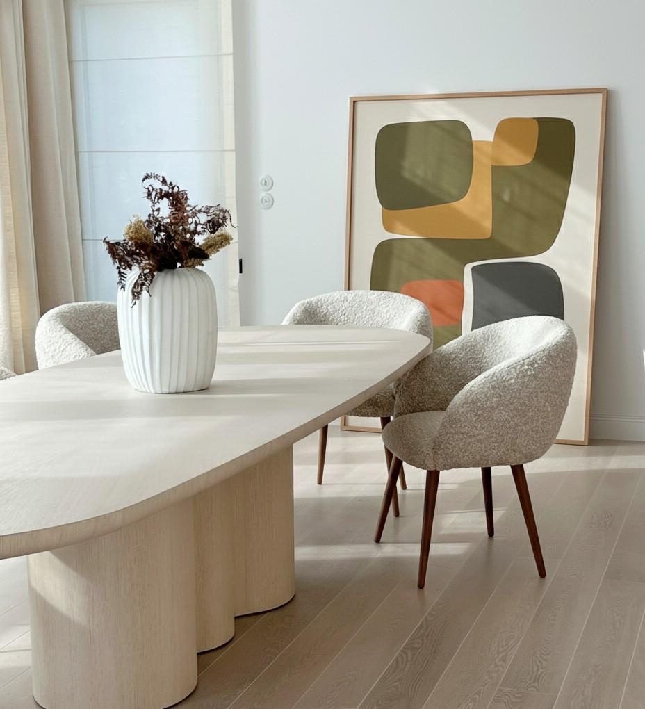 Silla de Comedor con Silueta Femenina en Bouclé y Patas de Nogal By Jose' Castro Hecho a mano en venta