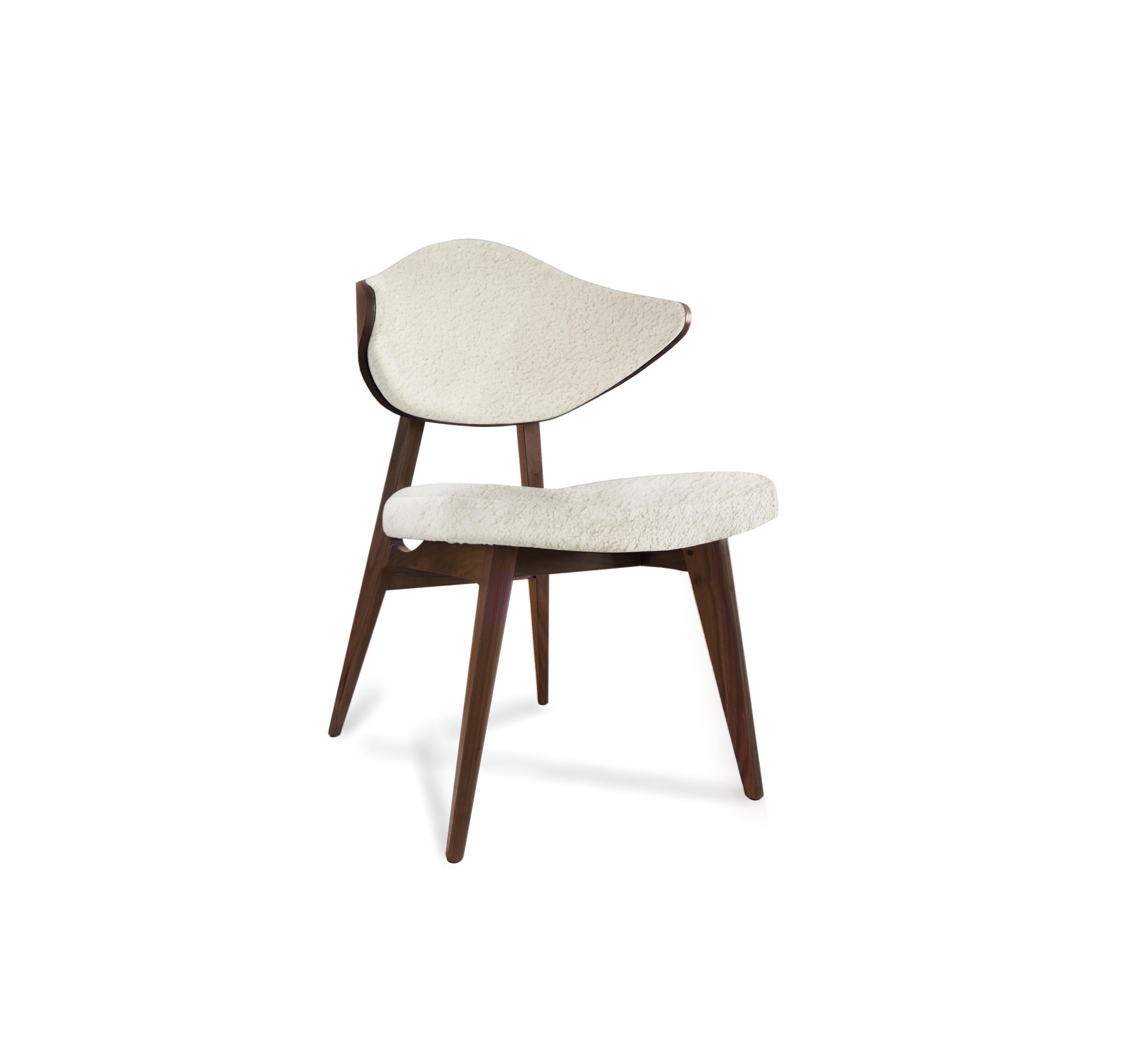 Dining Chair White Dolly Upholstered Contemporary Wooden Feet by Sergio Prieto For Sale 2