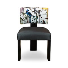 Dining Chair with Leather Seat and Printed Upholstered Back