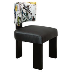 Dining Chair with Leather Seat and Printed Upholstered Back