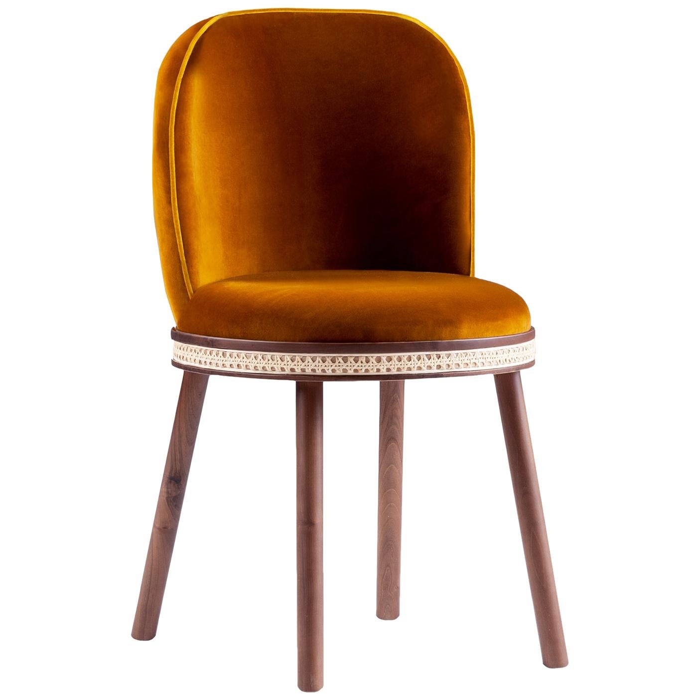 MidCentury Modern Dining Chair Alma with Soft Cotton Velvet and Walnut