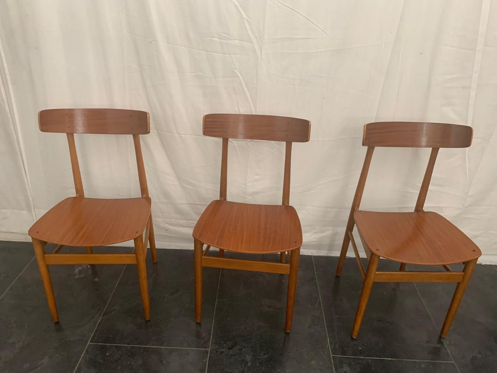 Beech Dining Chairs, 1960s, Set of 3 For Sale