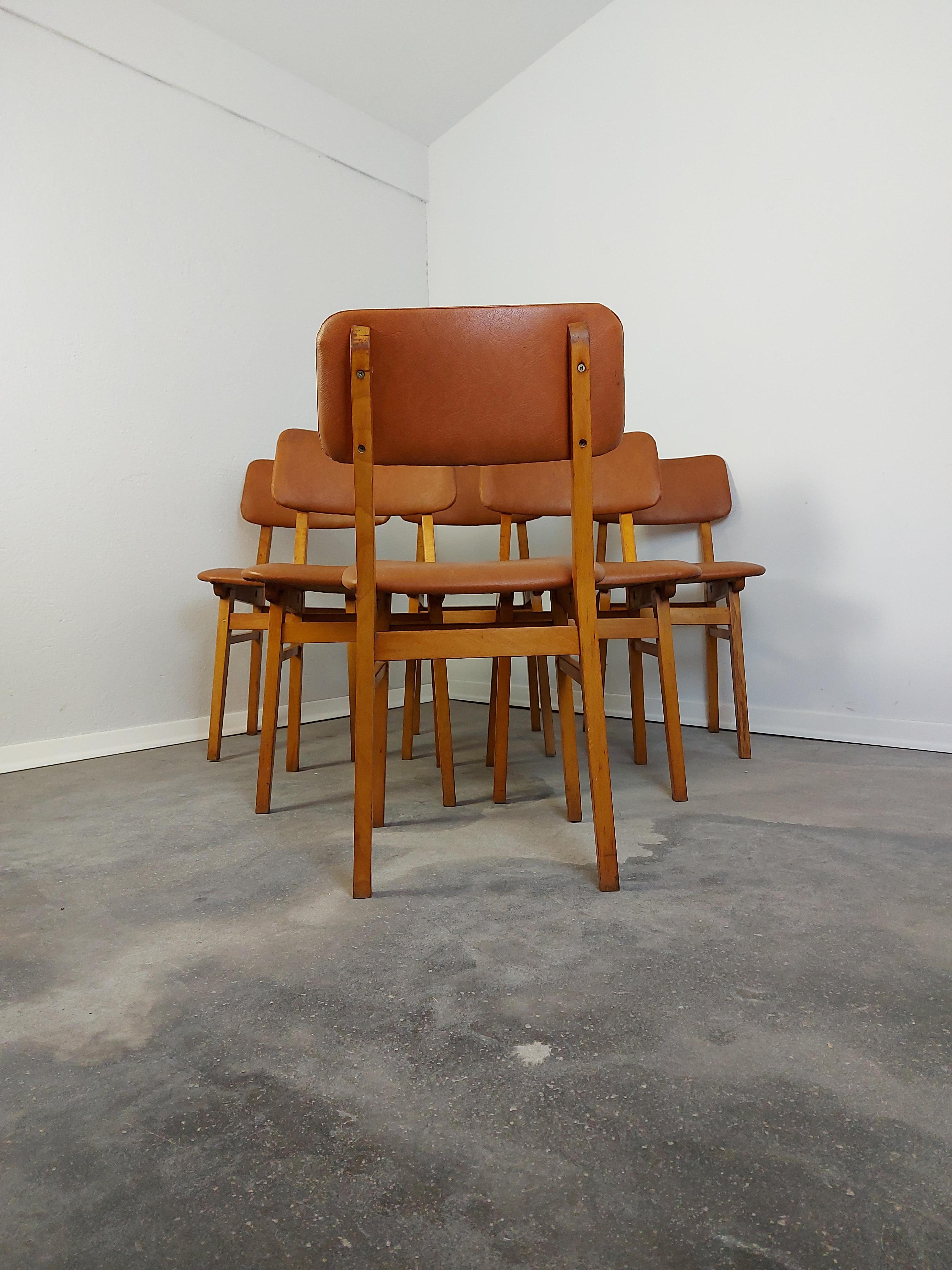 Imitation cuir Chaises de salle à manger, 1970, ensemble de 6 en vente