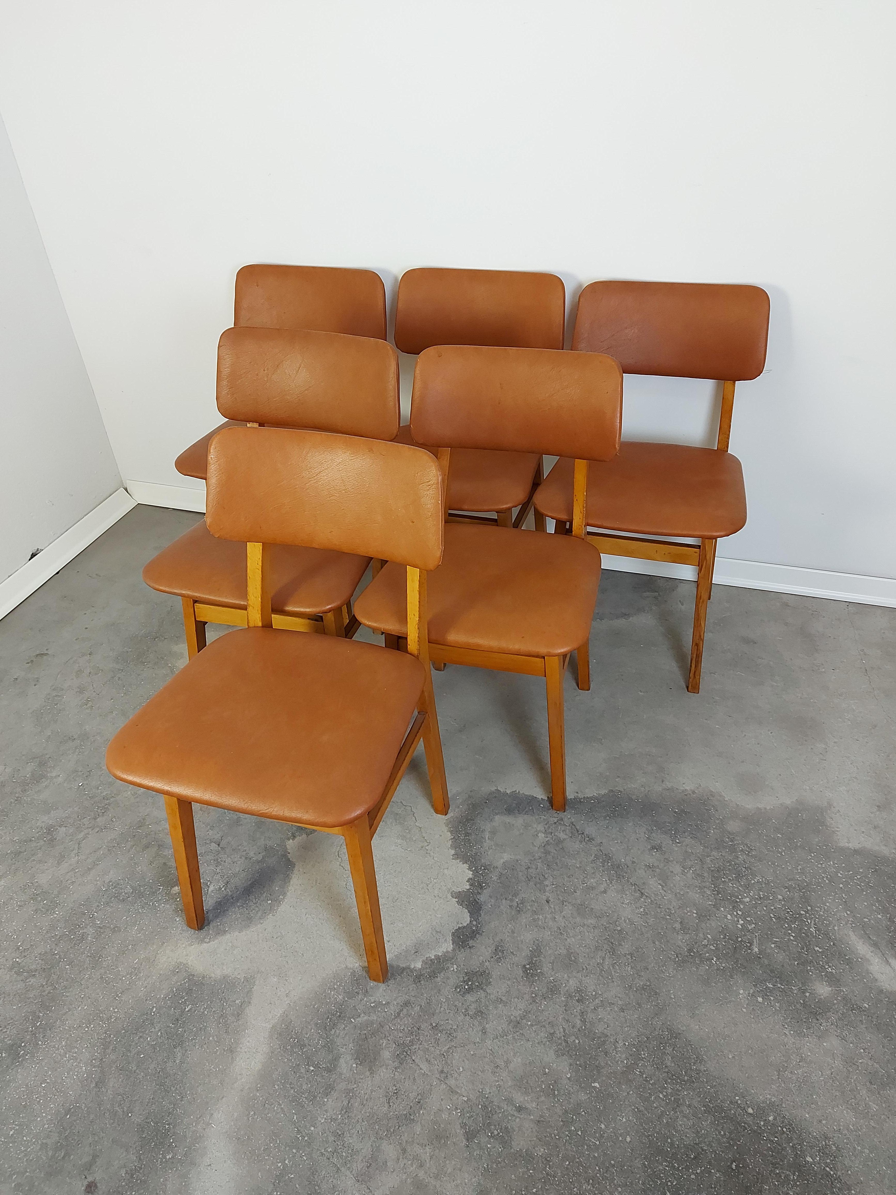 Faux Leather Dining Chairs, 1970s, Set of 6 For Sale