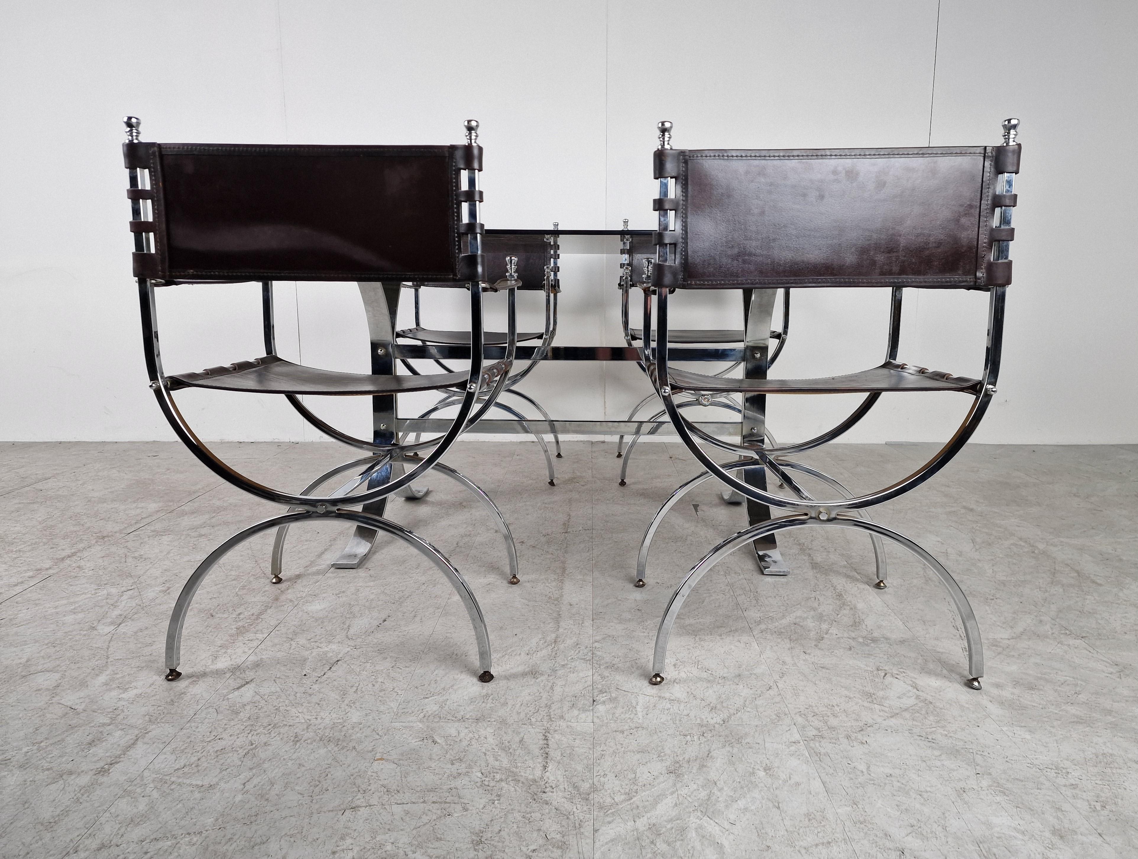 Leather Dining Chairs and Table by Maison Jansen, 1960s