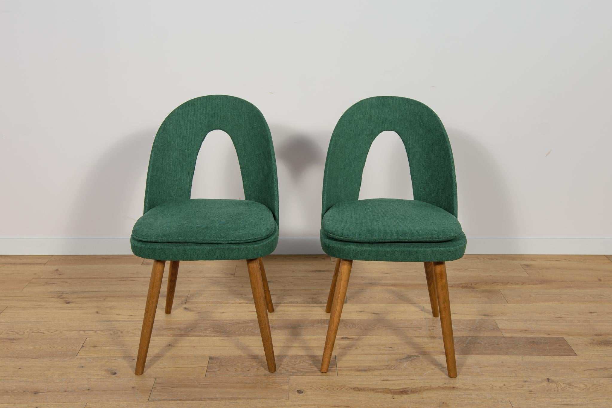 Set di 2 sedie da pranzo vintage realizzate da Antonin Suman per Tatra negli anni '60. Gli elementi in legno sono stati puliti, verniciati con un mordente color Oak e lucidati con una forte lacca semilucida. Gli interni sono stati modificati e