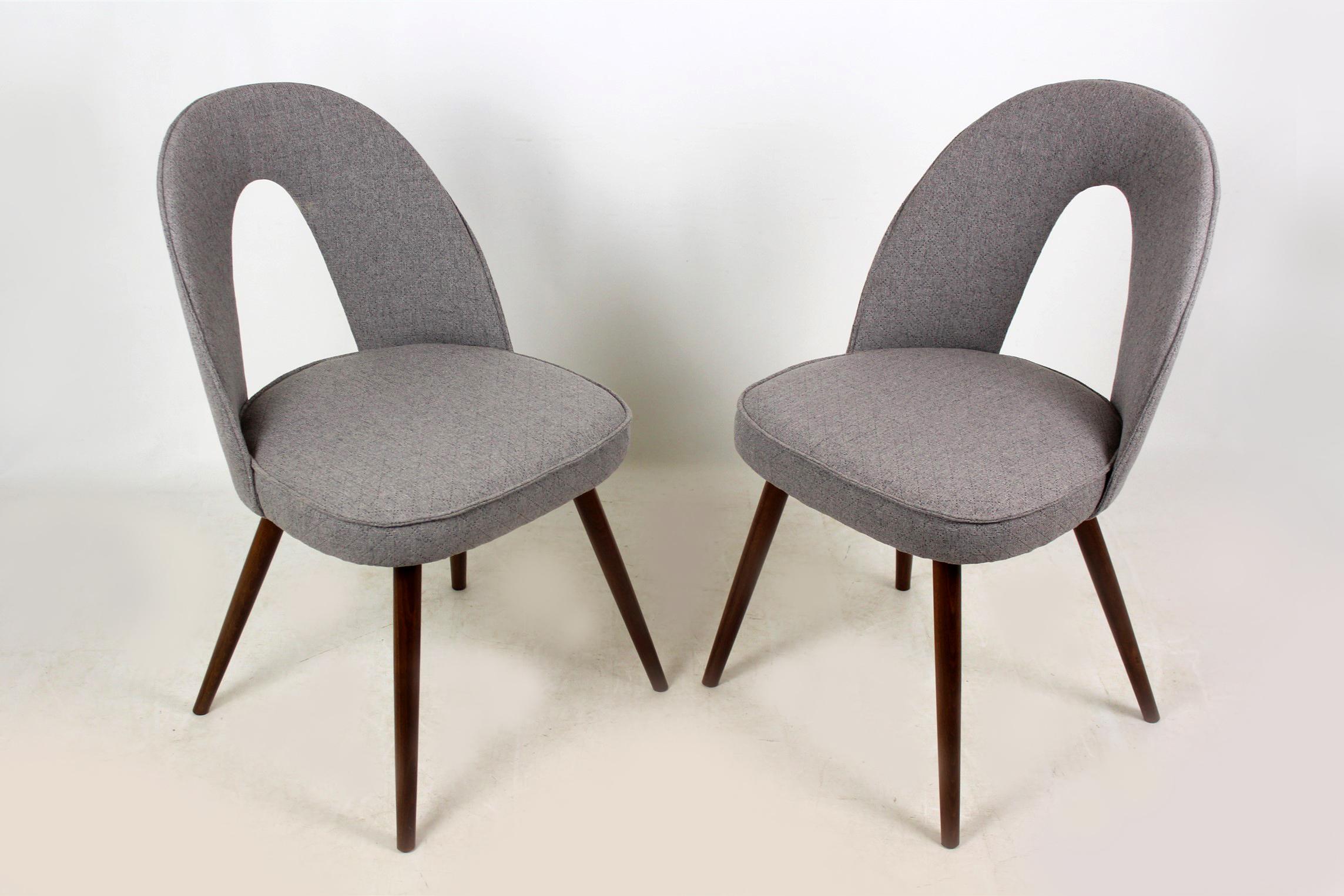 Ensemble de deux chaises produites vers 1960 dans l'ancienne Tchécoslovaquie et conçues par Antonin Suman pour Tatra. Revêtu d'une nouvelle sellerie en tissu gris.