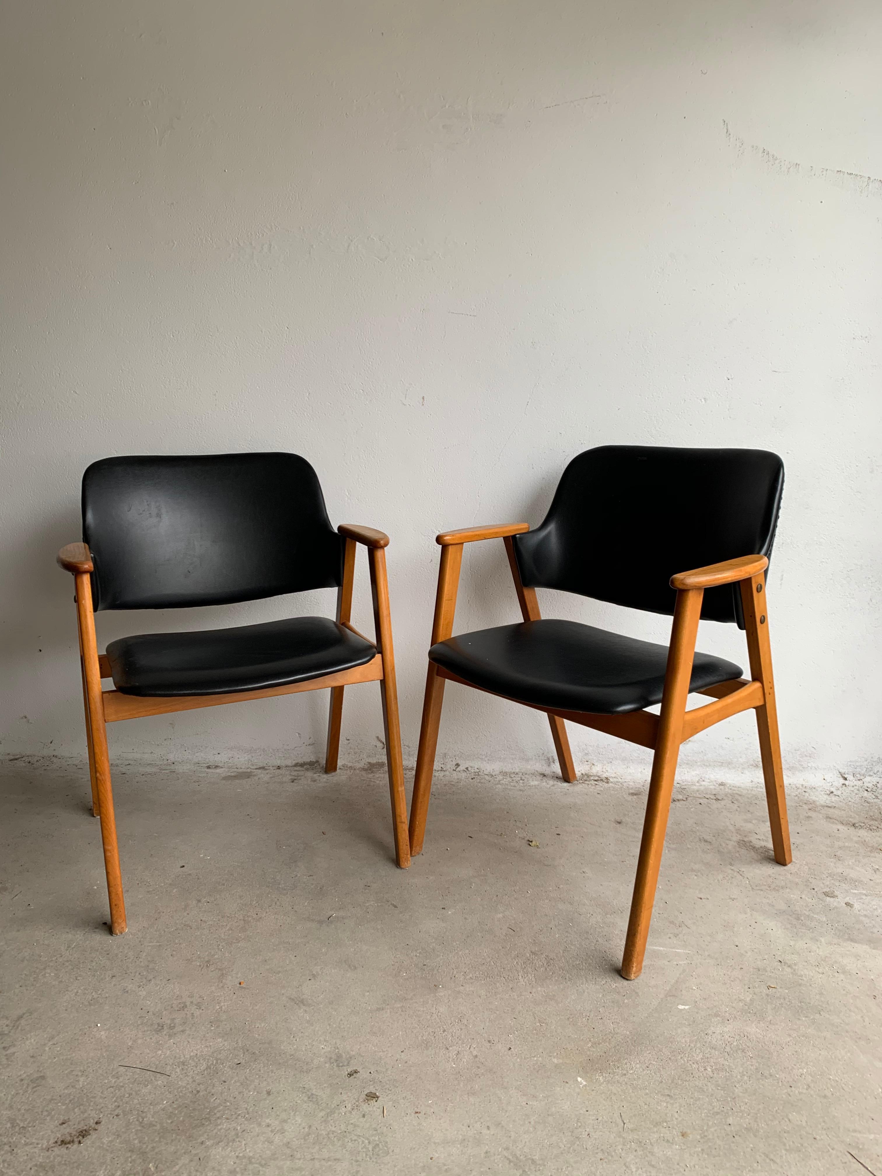 20th Century Black Birch Dining Chairs by Cees Braakman for Pastoe, 1950s In Good Condition In Bunnik, NL
