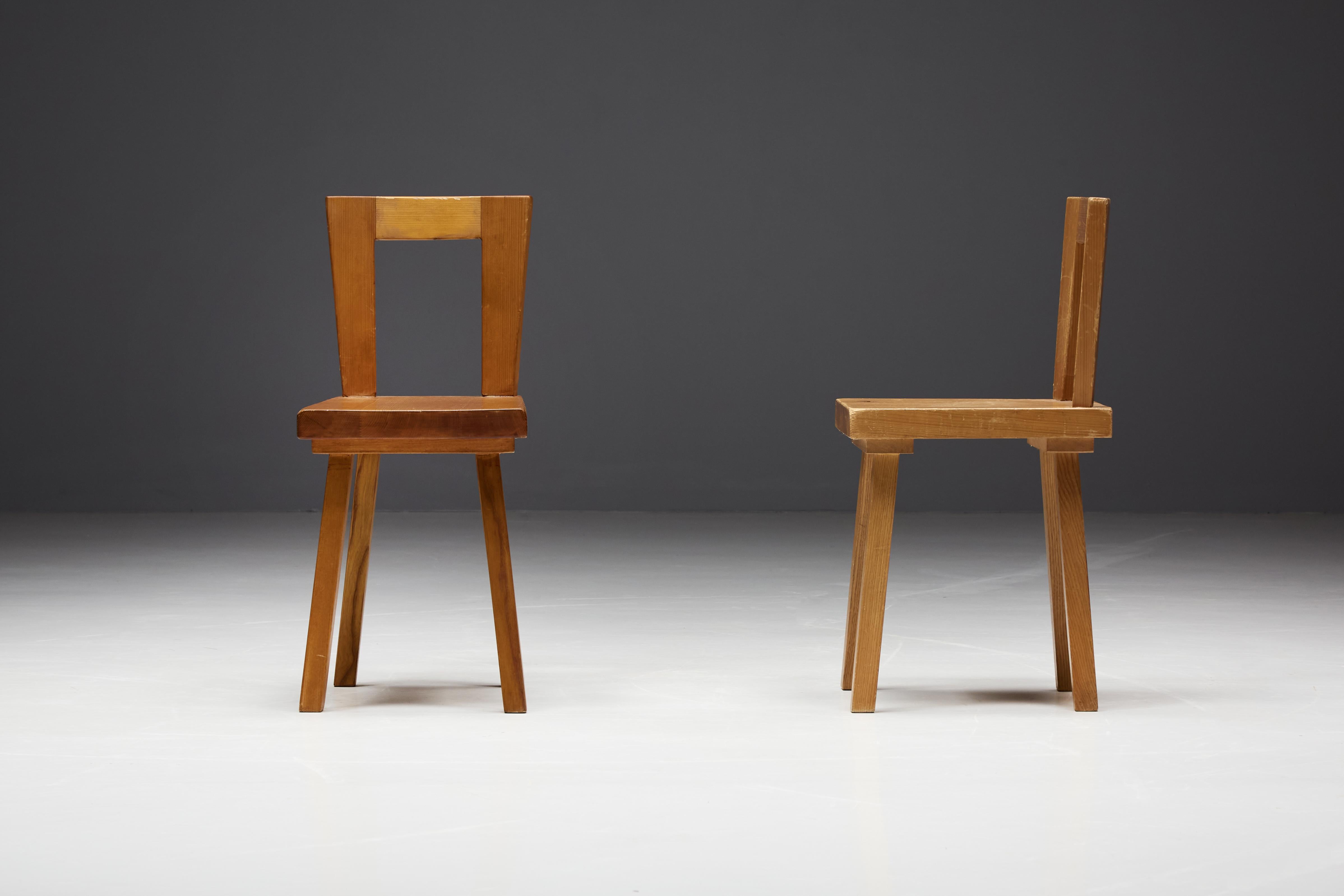 Mid-Century Modern Dining Chairs by Charlotte Perriand for Les Arcs, France, 1960s For Sale