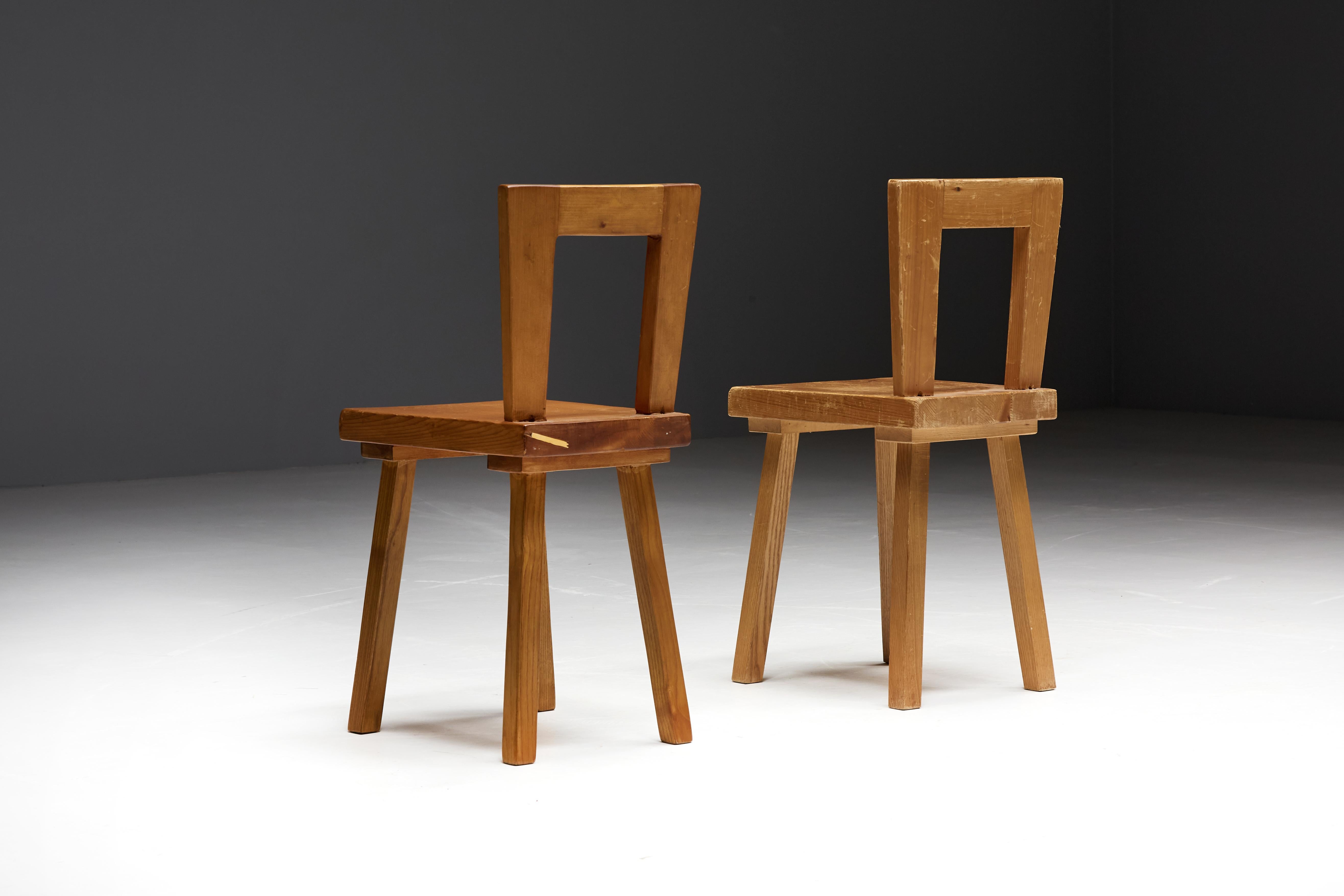 Pine Dining Chairs by Charlotte Perriand for Les Arcs, France, 1960s For Sale