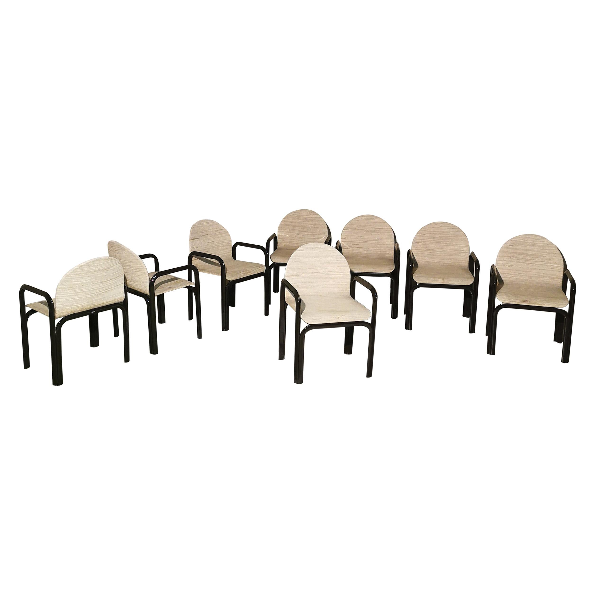 Dining Chairs by Gae Aulenti for Knoll Enameled Aluminum Fabric Set of 8 1970s