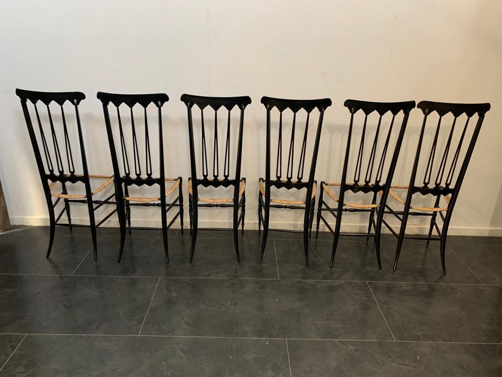 Mid-Century Modern Dining Chairs in the style of Gio Ponti by S.A.C. Chiavari, 1950s, Set of 6 For Sale