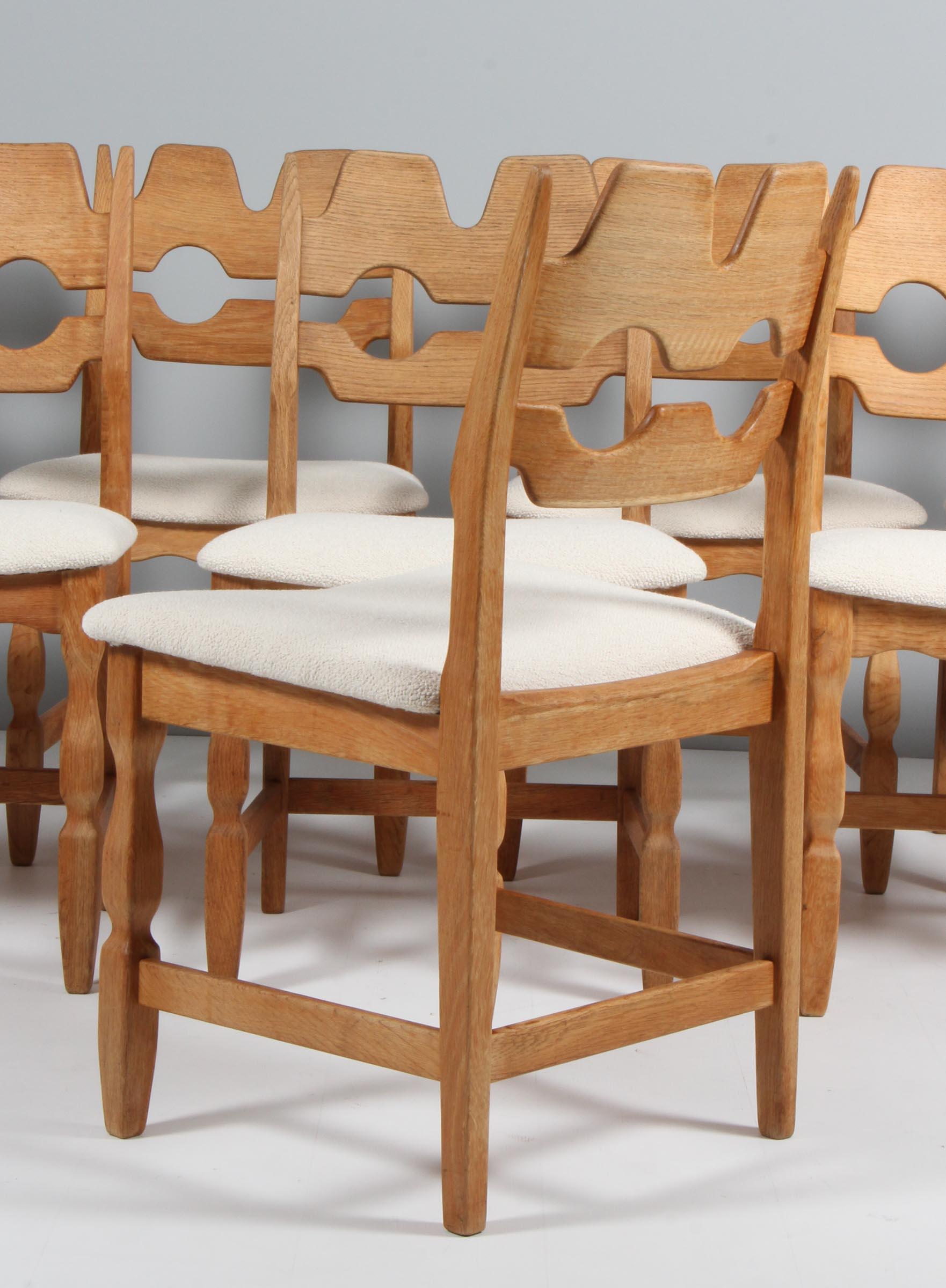 Bouclé Dining Chairs by Henning Kjærnulf, model Razoblade, Denmark 1970s, Oak