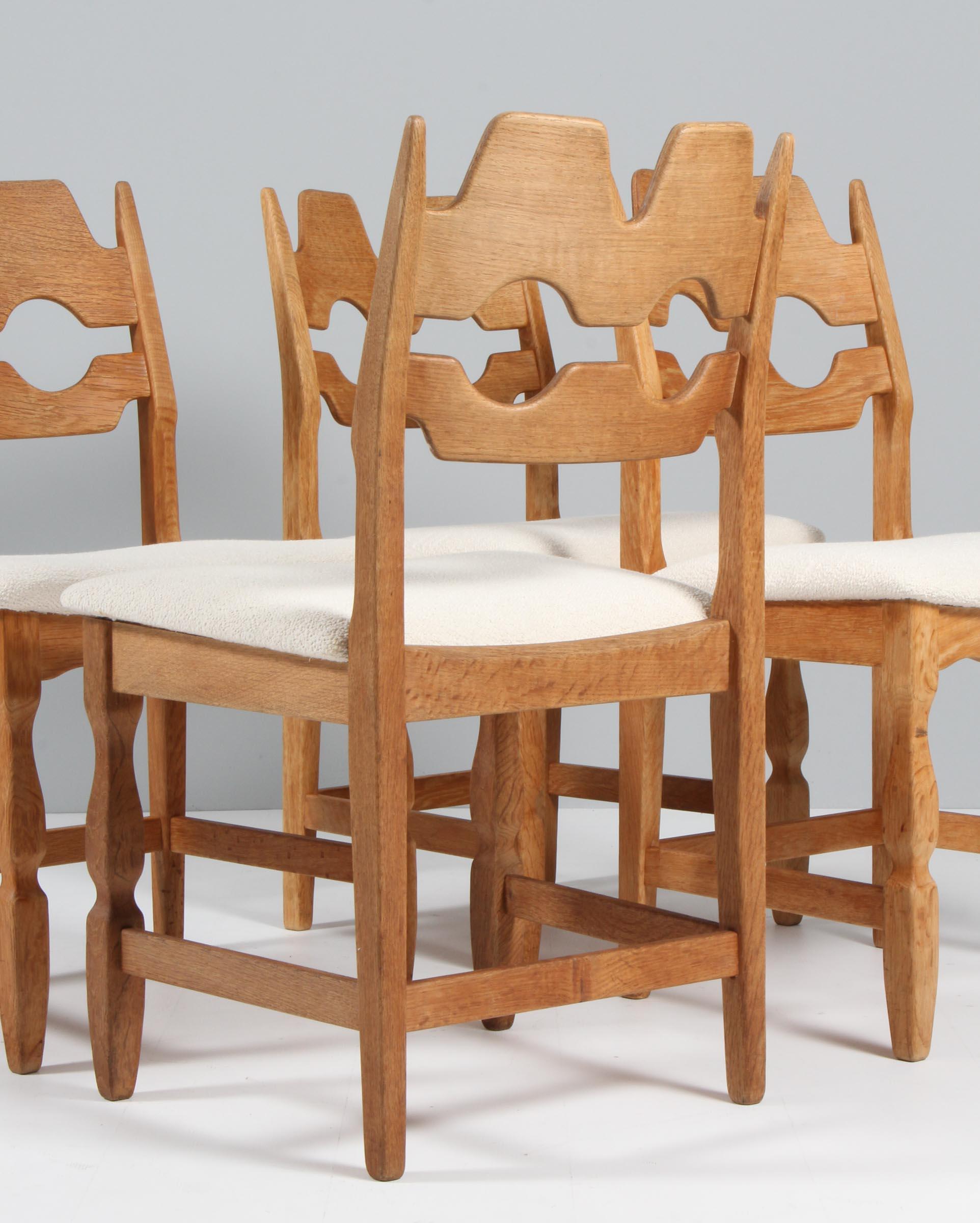 Bouclé Dining Chairs by Henning Kjærnulf, Model Razoblade, Denmark 1970s, Oak