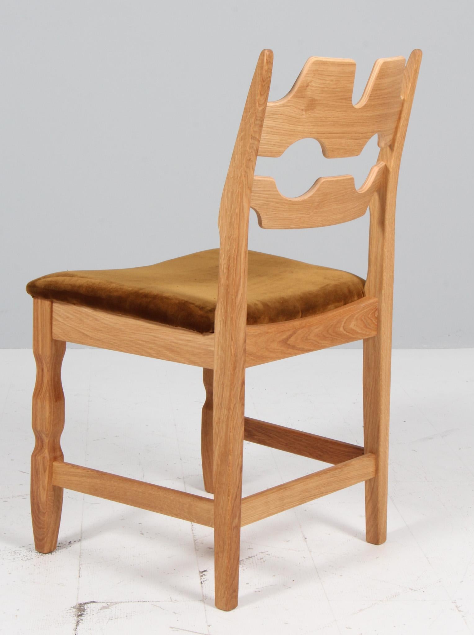 Mohair Chaises de salle à manger de Henning Kjærnulf, modèle Razorblade, Danemark, Oak en vente