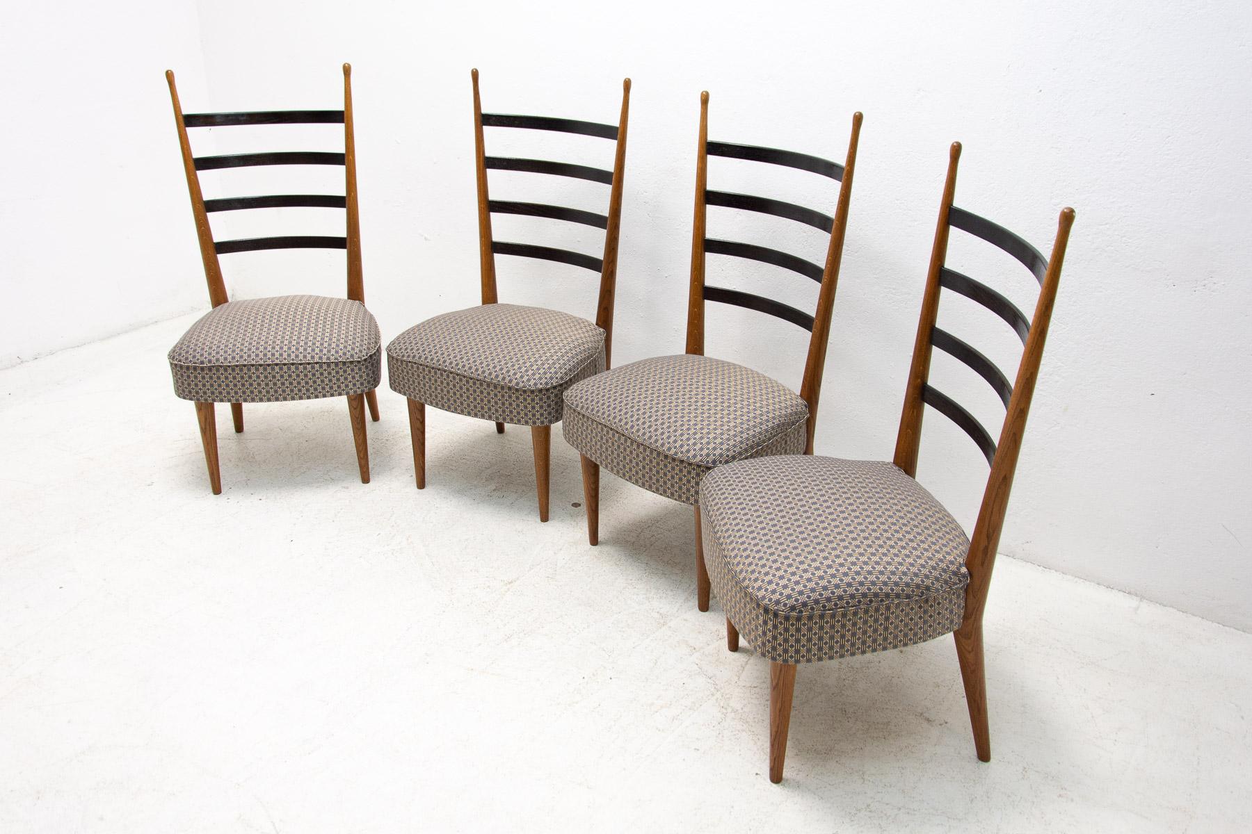 Fabric Dining Chairs by Josef Pehr, Czechoslovakia, 1940s, Set of 4 For Sale