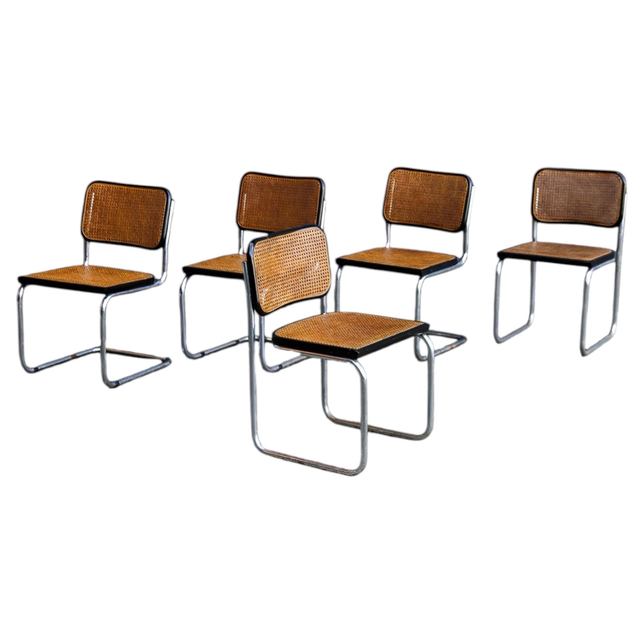 Cesca Dining Chairs by Marcel Breuer, Chrome & Rattan, 1960s Italy