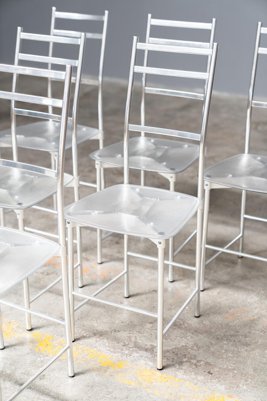 Aluminum Dining Chairs by Opera Design for Ycami Italia, 1980s, Set of 6