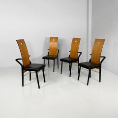 French modern wooden and brass black chairs by Pierre Cardin, 1980s