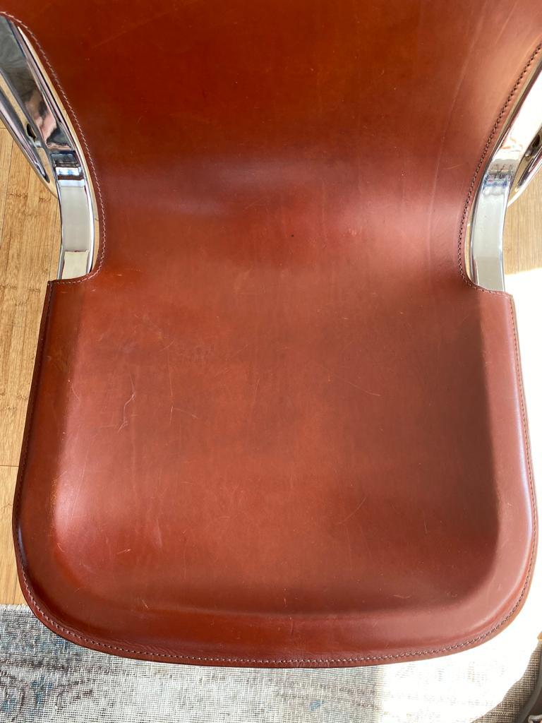 Italian 70s' Dining Chairs by Willy Rizzo for Cidue, Original Cognac Saddle Leather For Sale
