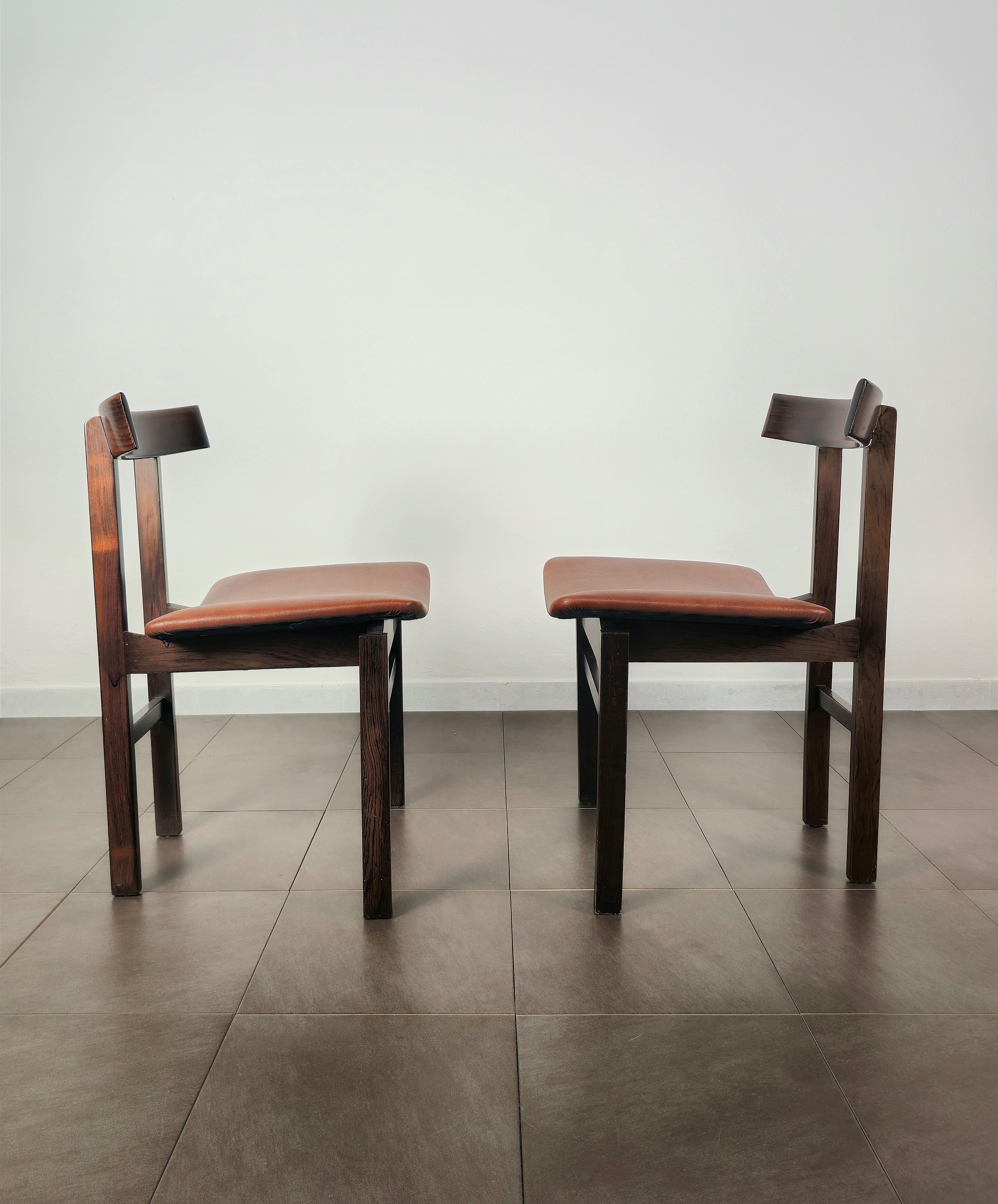 Mid-Century Modern Dining Chairs Curved Wood Leather Inger Klingenberg for France&Son Set of 6 60s