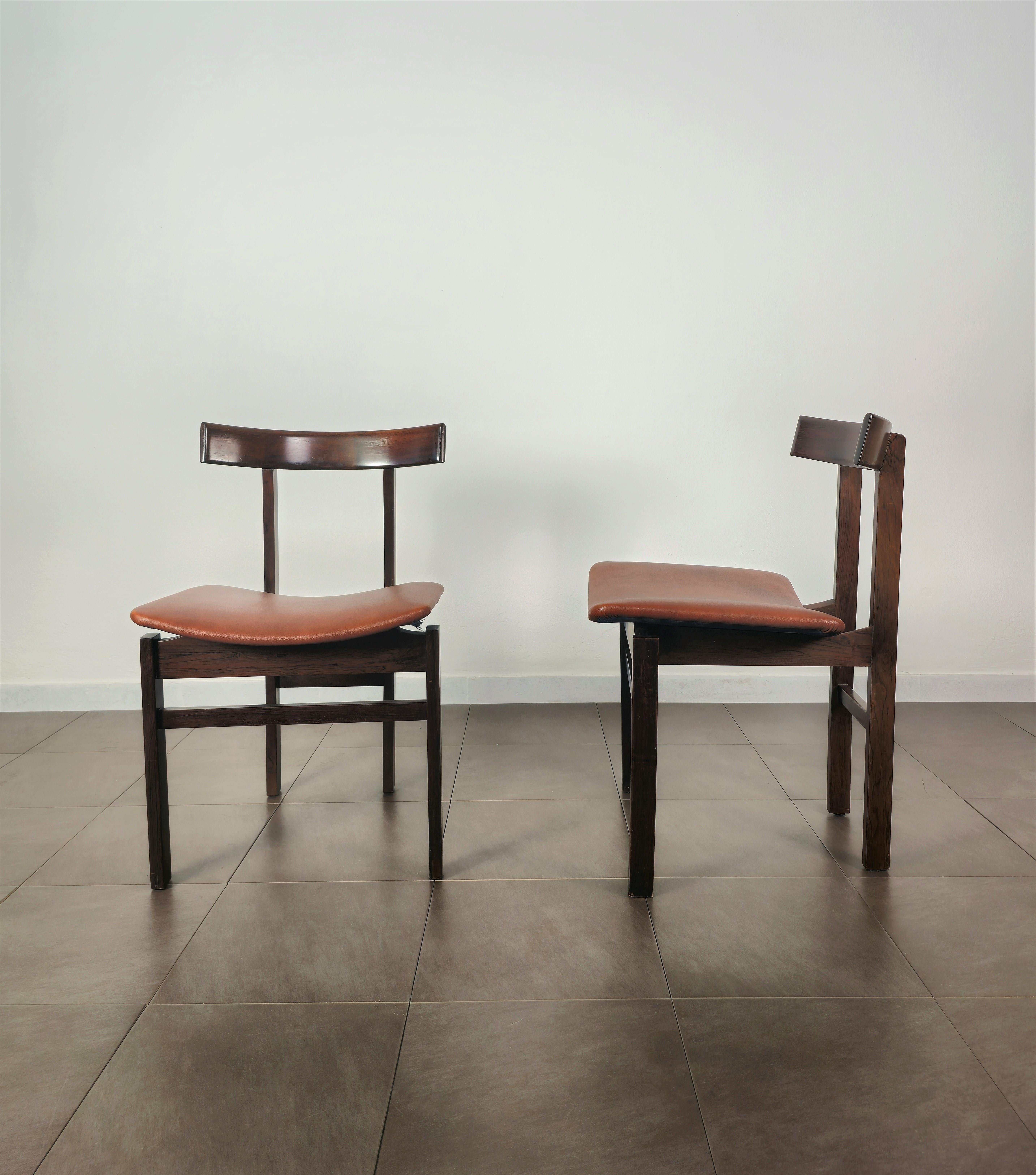 Danish Dining Chairs Curved Wood Leather Inger Klingenberg for France&Son Set of 6 60s