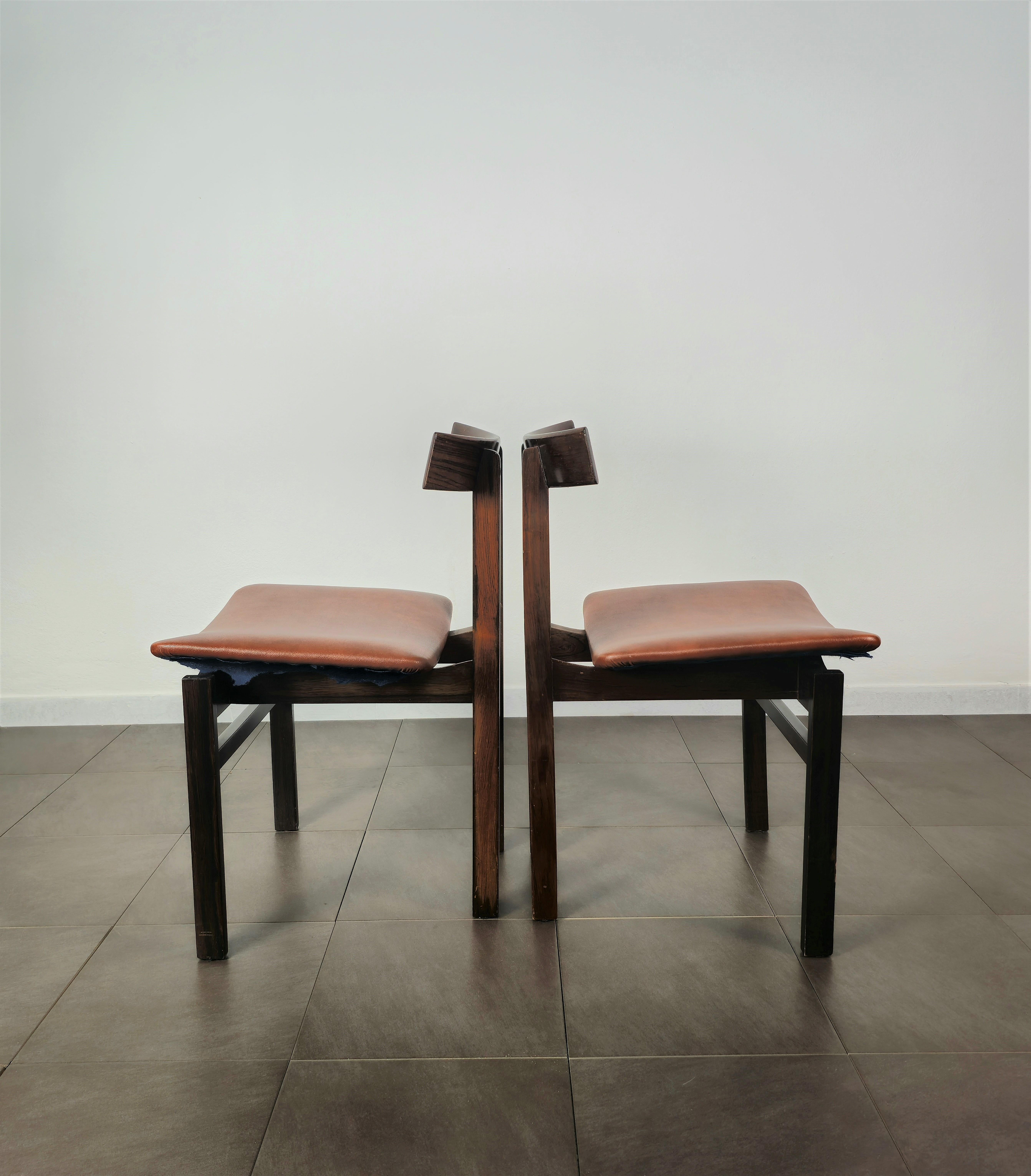 Dining Chairs Curved Wood Leather Inger Klingenberg for France&Son Set of 6 60s In Good Condition In Palermo, IT