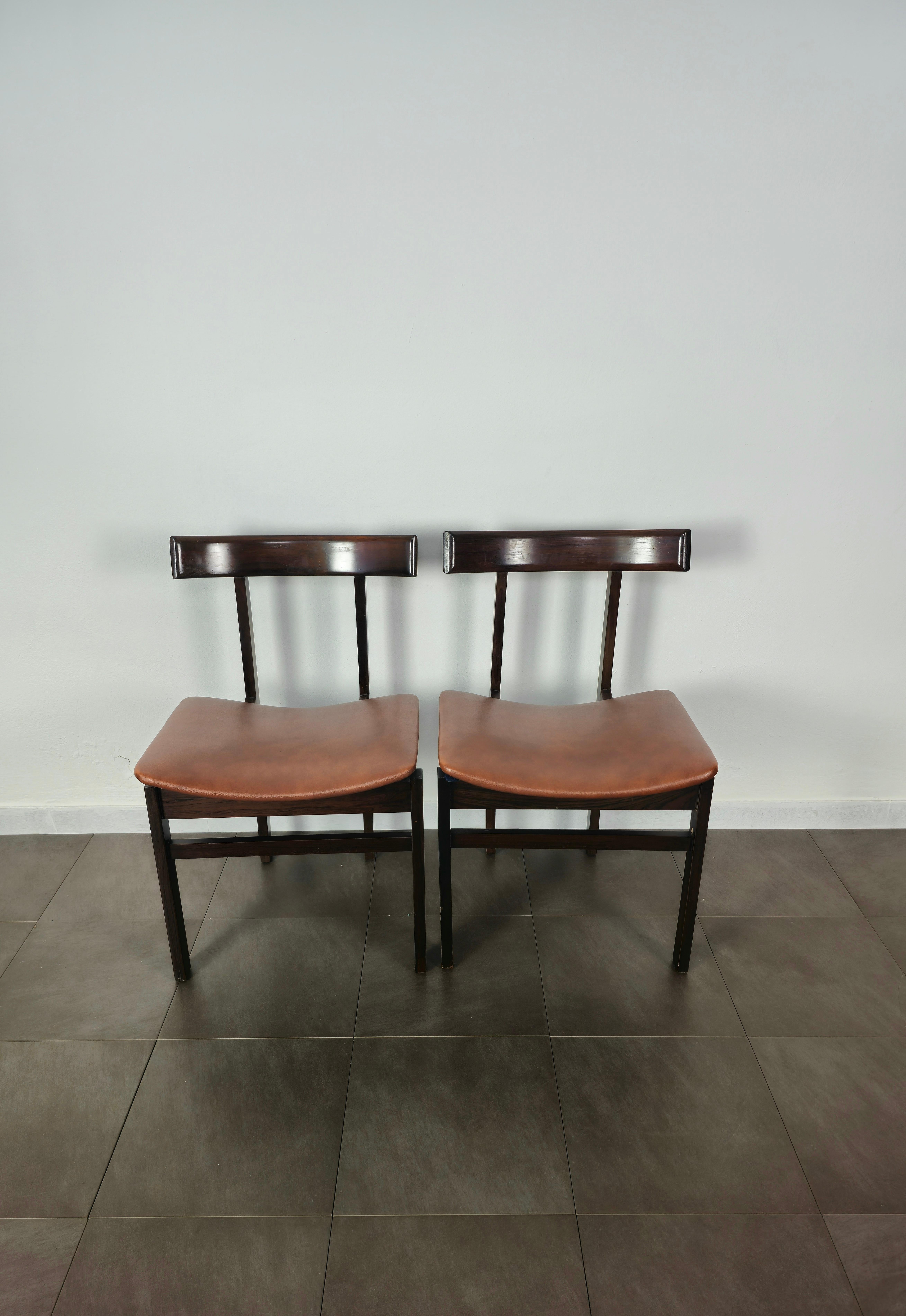 20th Century Dining Chairs Curved Wood Leather Inger Klingenberg for France&Son Set of 6 60s