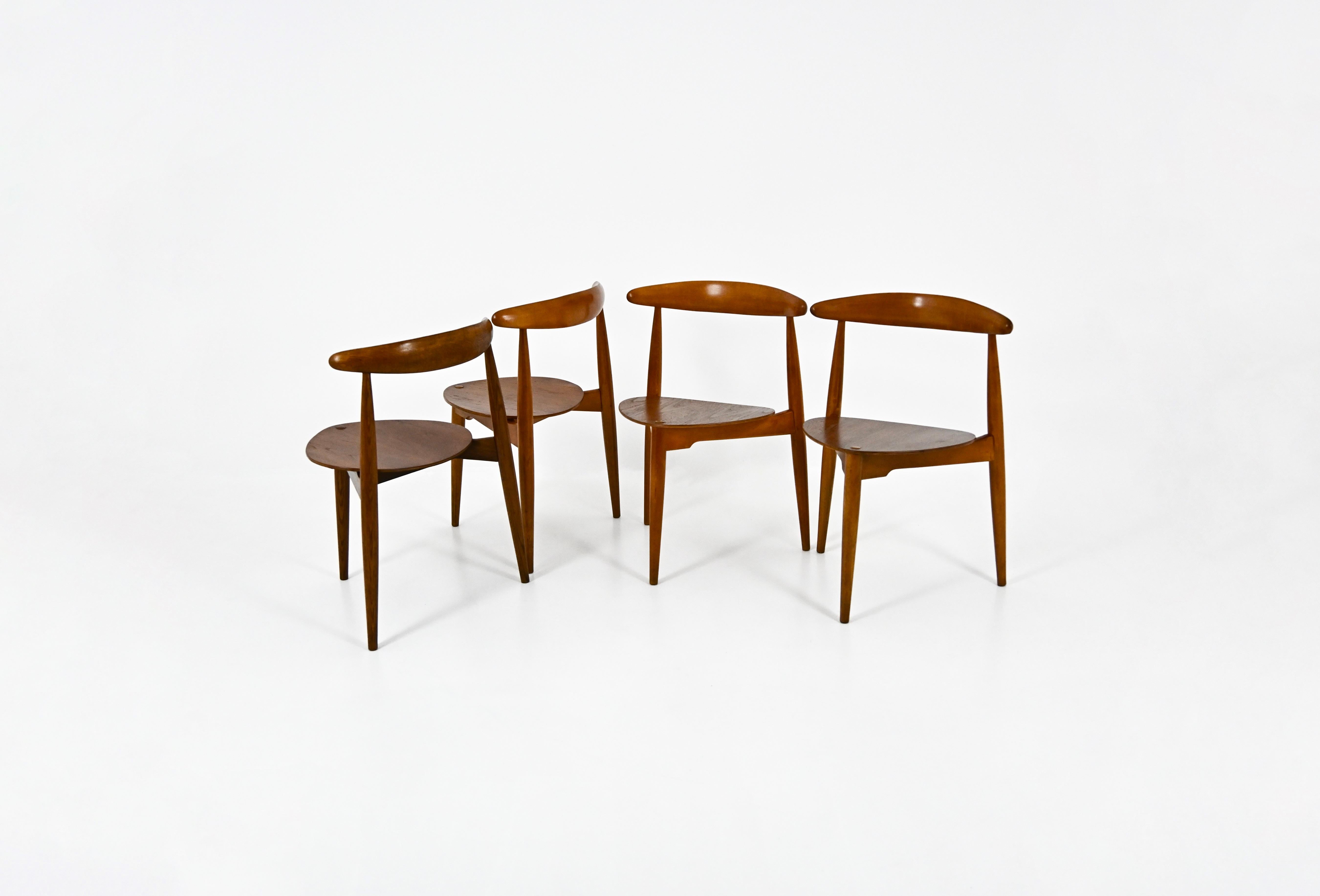 Set of 4 wooden chairs designed by Hans J. Wegner in the 1950s. Model FH4103. All chairs are numbered. Wear due to age and time.
FOR SHIPPING, REQUEST US FOR RECEIVE THE BEST PRICE
