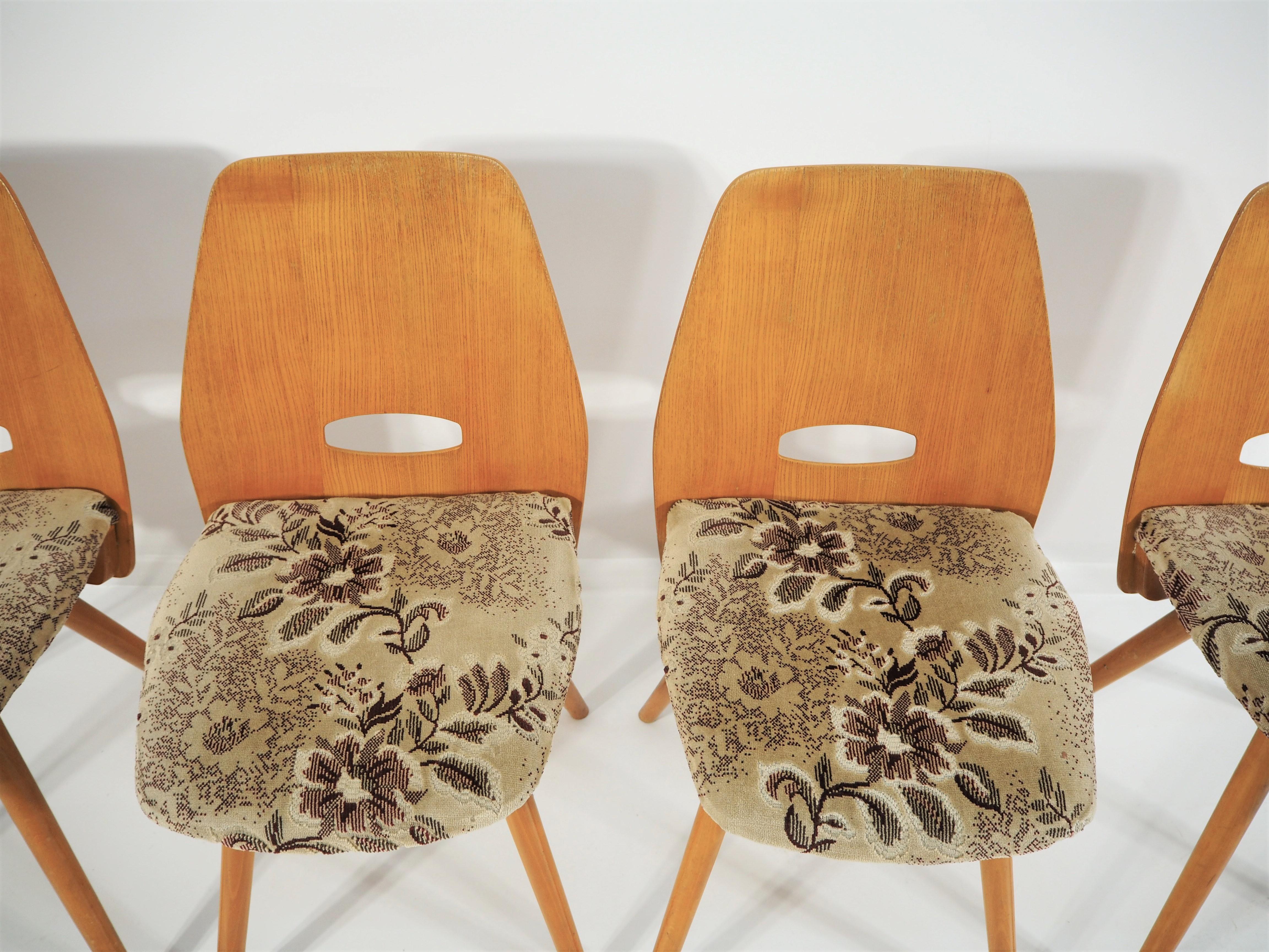 Chairs from Tatra Nábytok, 1960s, Set of 4. Ashwood, original condition with label. Beautiful Minimalist design. Measures: Height 78 cm, width 40 cm, depth 50 cm.