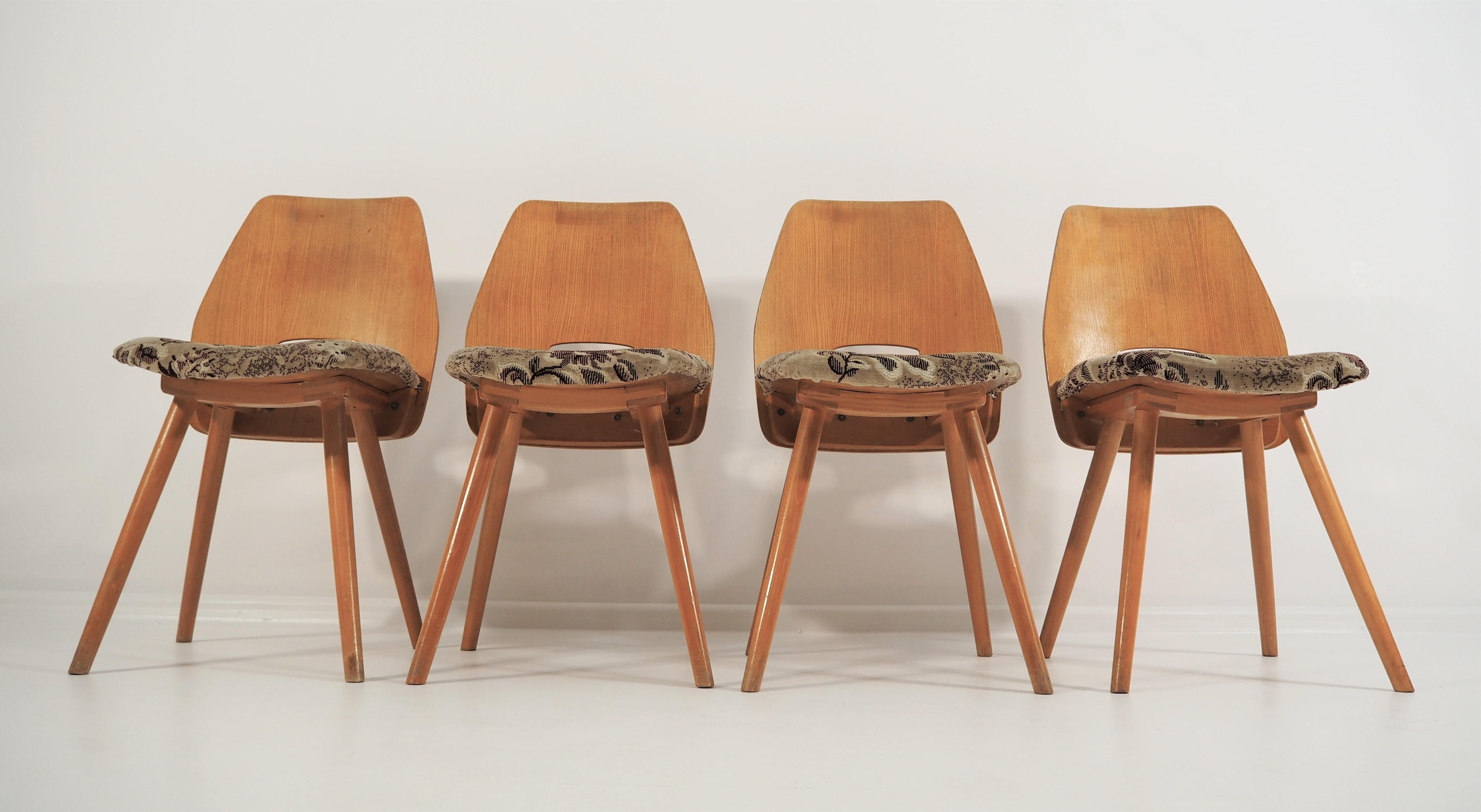 Ash Dining Chairs from Tatra, 1960s, Set of 4 For Sale