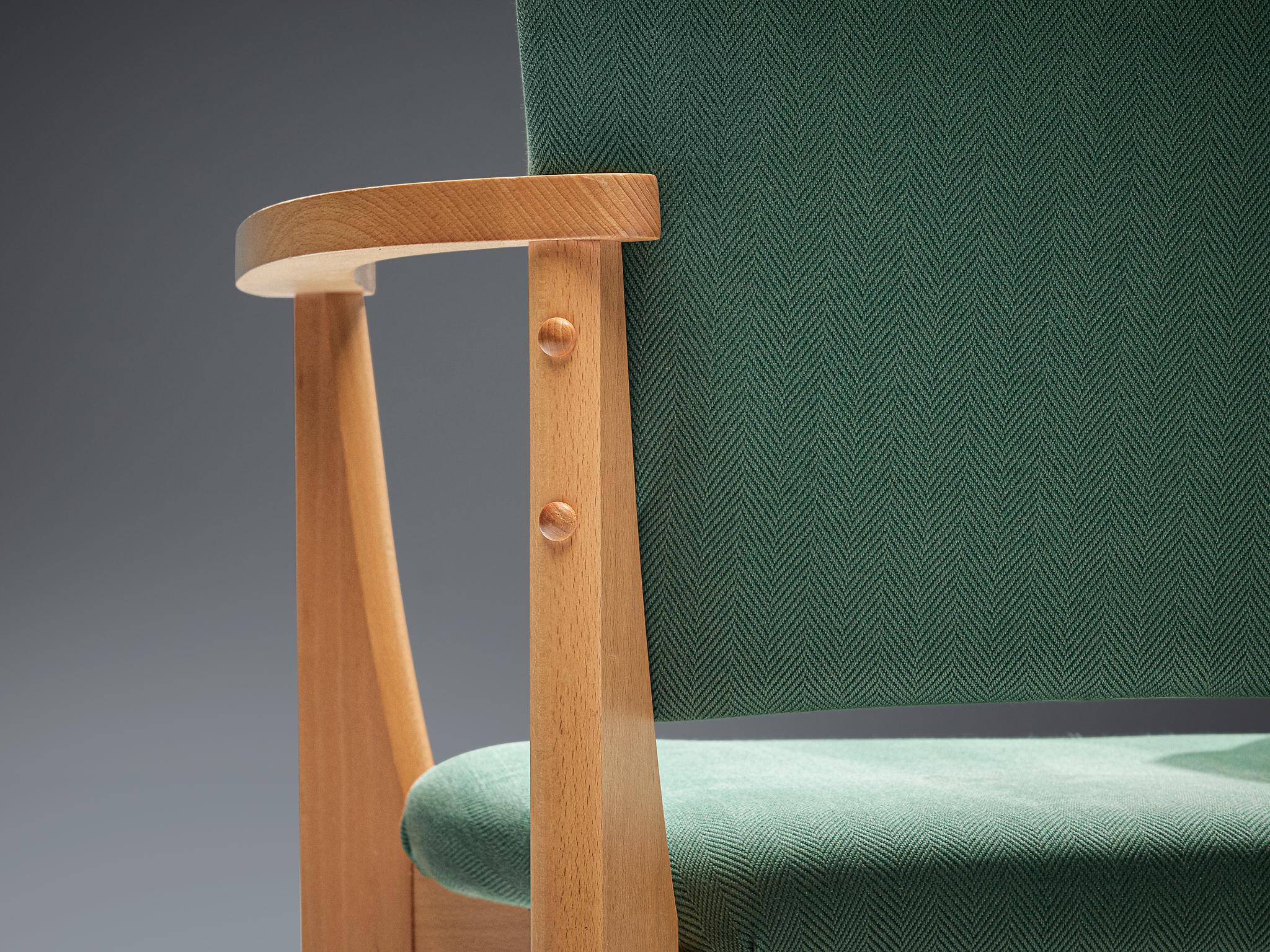 Dining Chairs in Wood and Green Upholstery In Good Condition In Waalwijk, NL