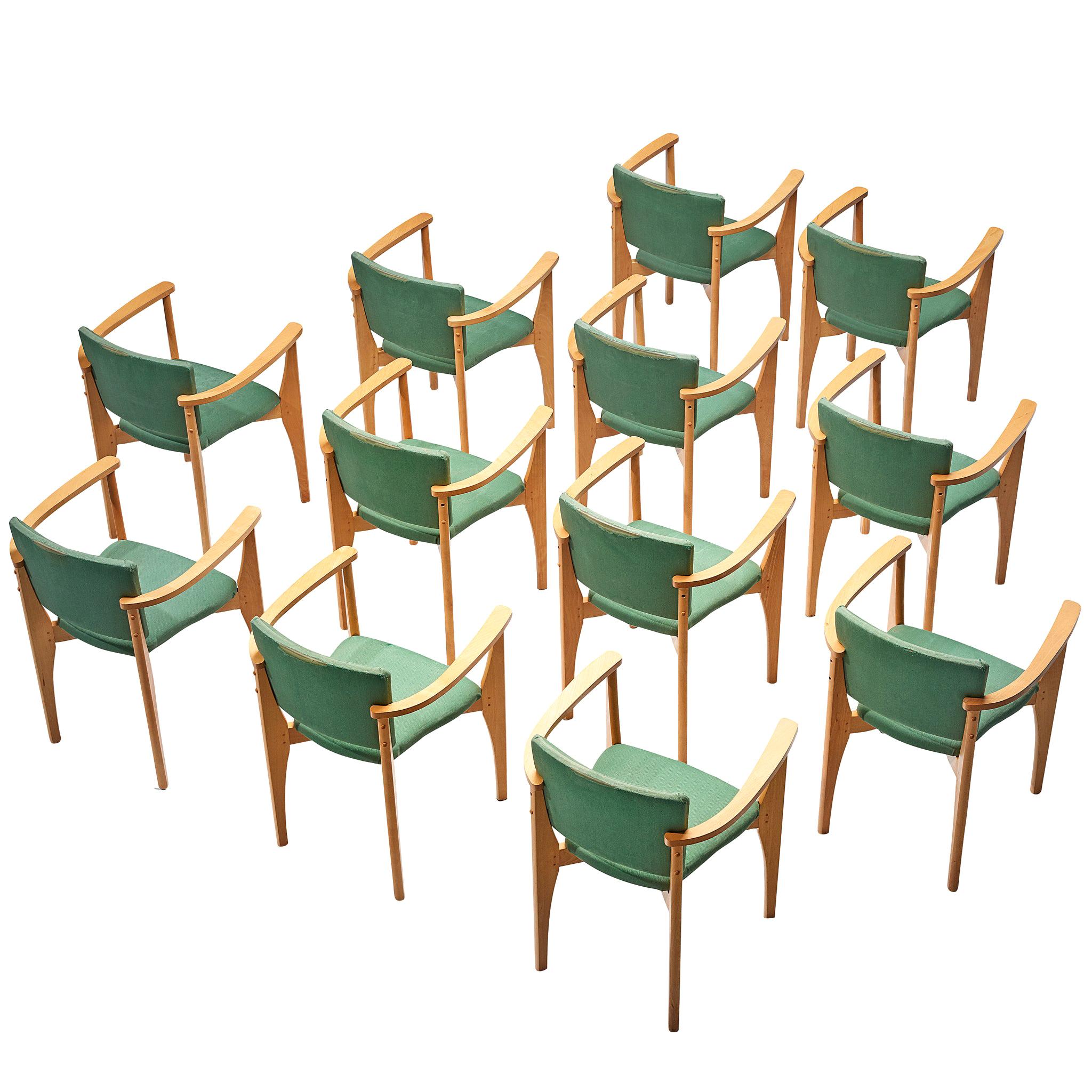 Dining Chairs in Wood and Green Upholstery