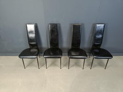 Esszimmerstühle aus schwarzem Leder von Giancarlo Vegni für Fasem, Italien, 1980er Jahre