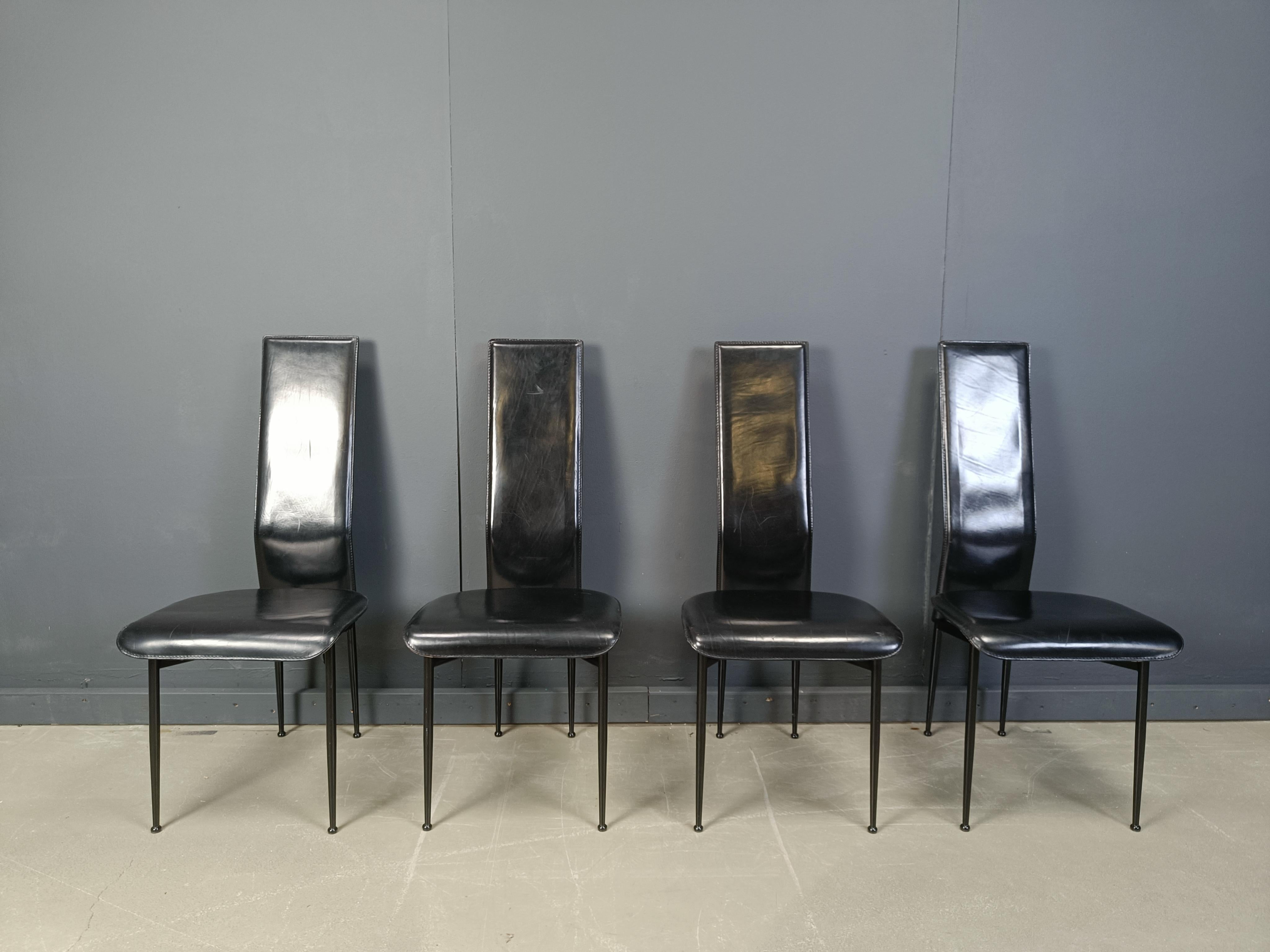 Esszimmerstühle aus schwarzem Leder von Giancarlo Vegni für Fasem, Italien, 1980er Jahre im Angebot 2