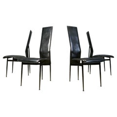 Dining Chairs in Black Leather by Giancarlo Vegni for Fasem, Italy, 1980s
