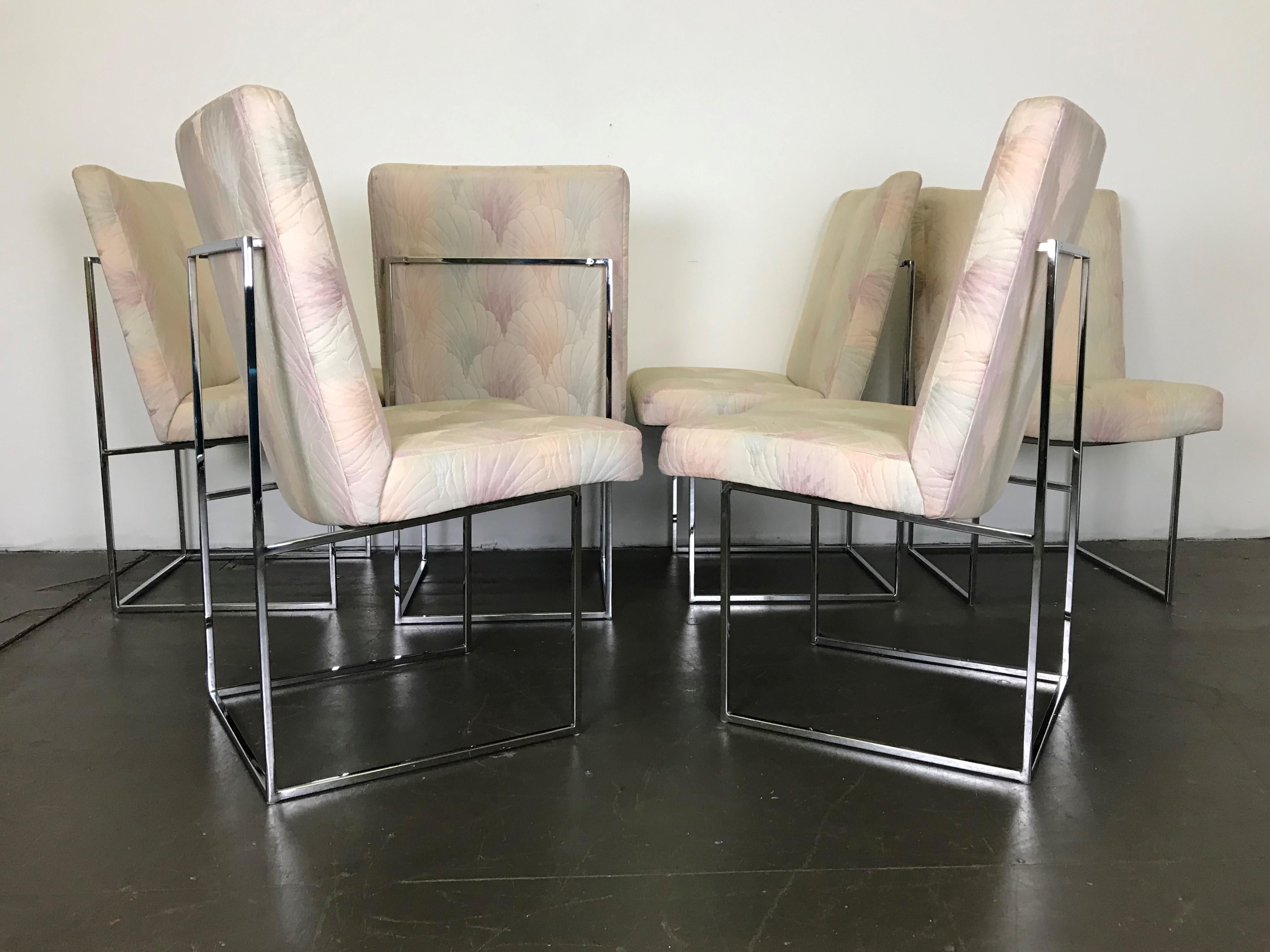 Six Mid Century Modern Milo Baughman Dining Chairs for Thayer Coggin in Chrome   3
