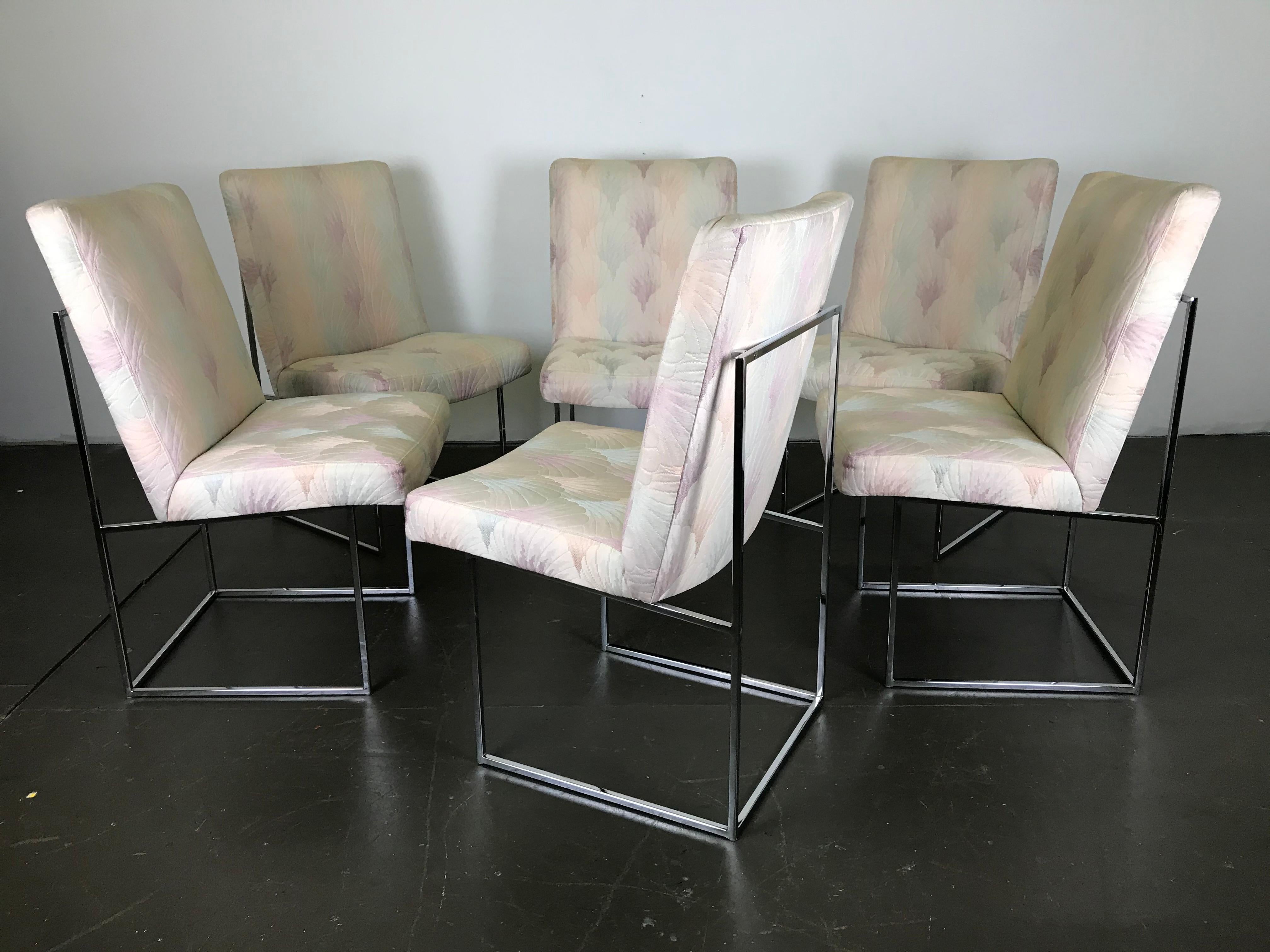 Six Mid Century Modern Milo Baughman Dining Chairs for Thayer Coggin in Chrome   In Good Condition In Framingham, MA