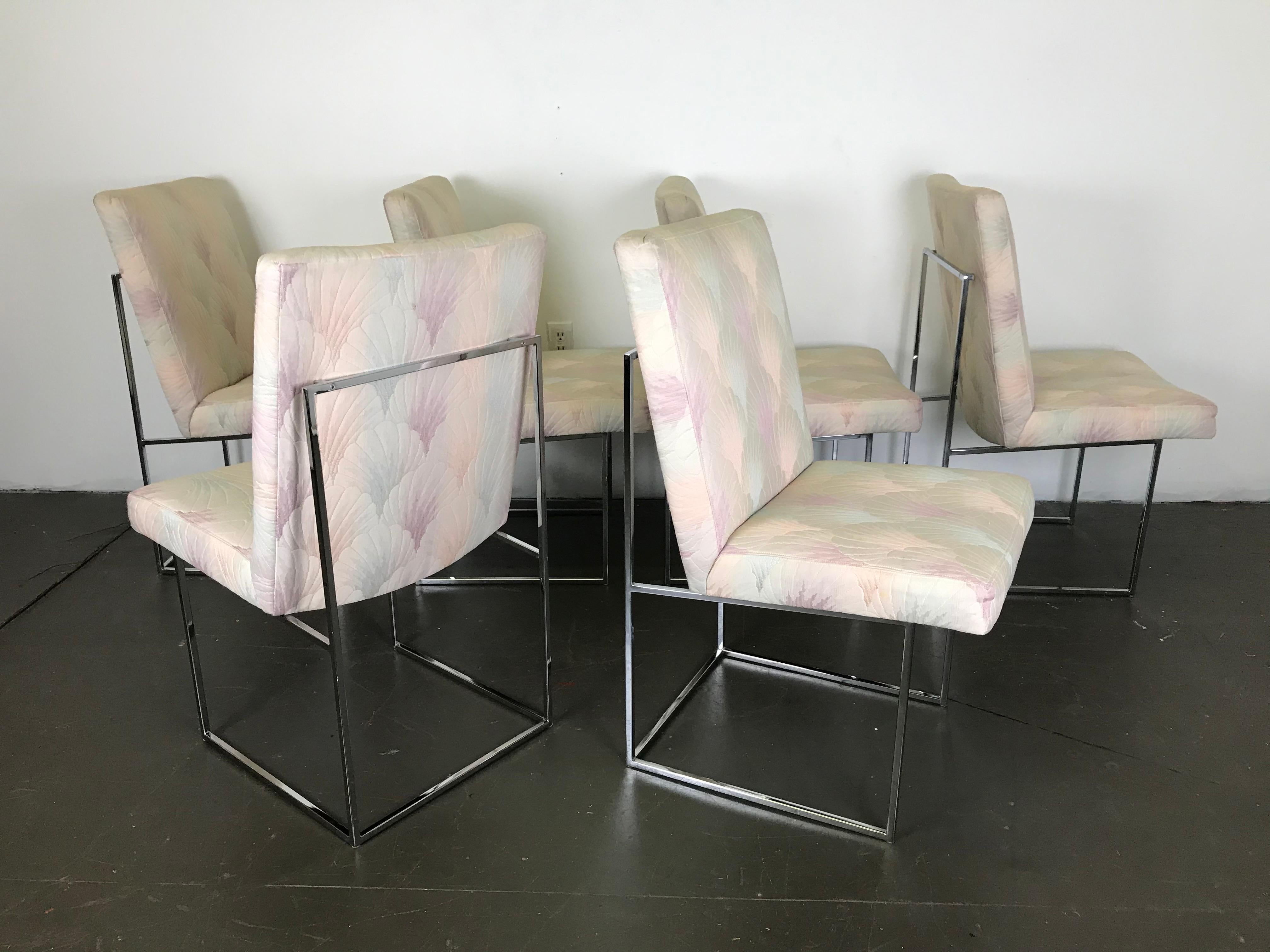 Late 20th Century Six Mid Century Modern Milo Baughman Dining Chairs for Thayer Coggin in Chrome  