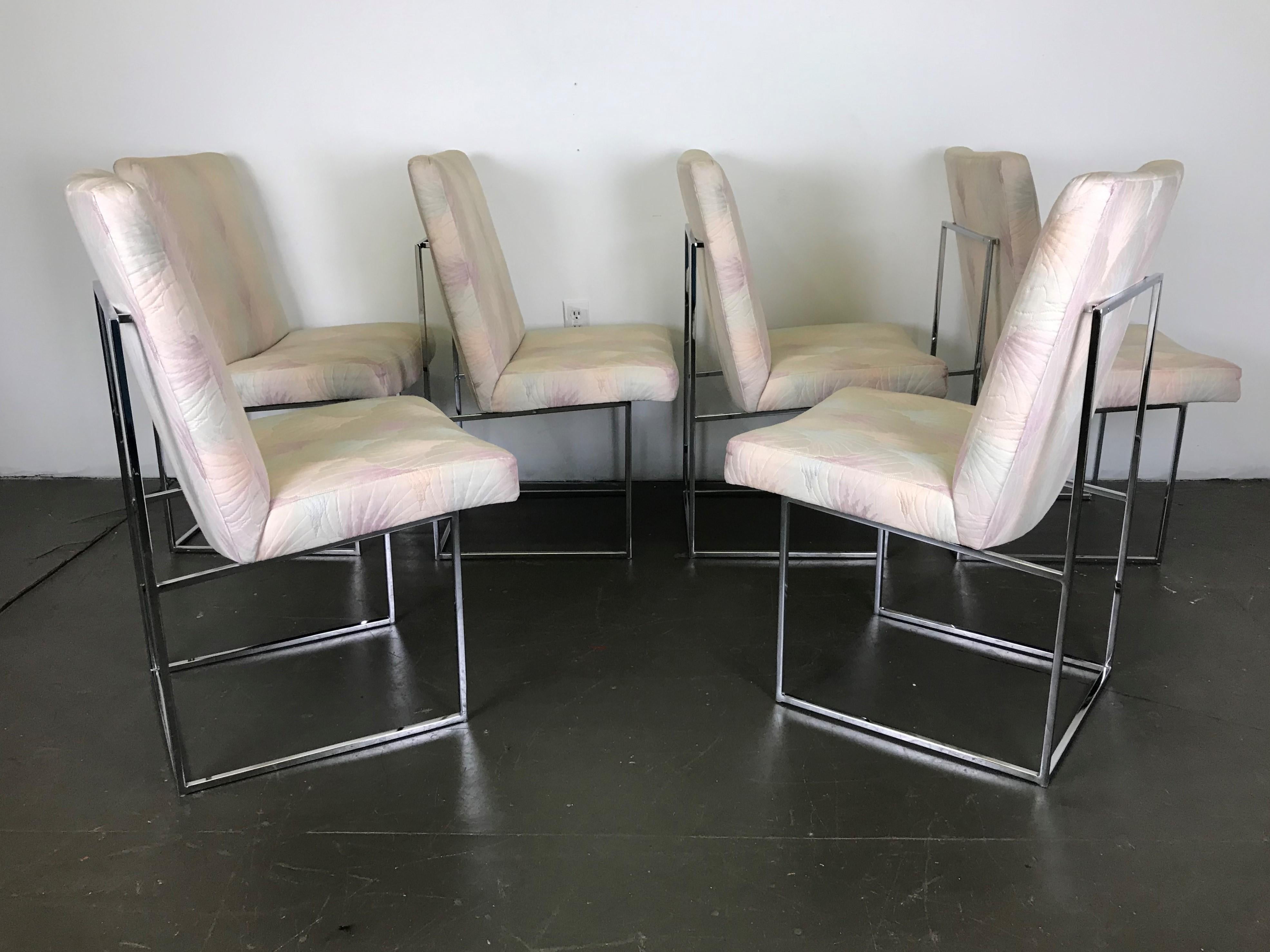Metal Six Mid Century Modern Milo Baughman Dining Chairs for Thayer Coggin in Chrome  