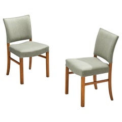 Dining Chairs in Mint Green Wool and Mahogany by Danish Cabinetmaker