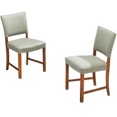 Dining Chairs in Mint Green Wool and Mahogany by Danish Cabinetmaker