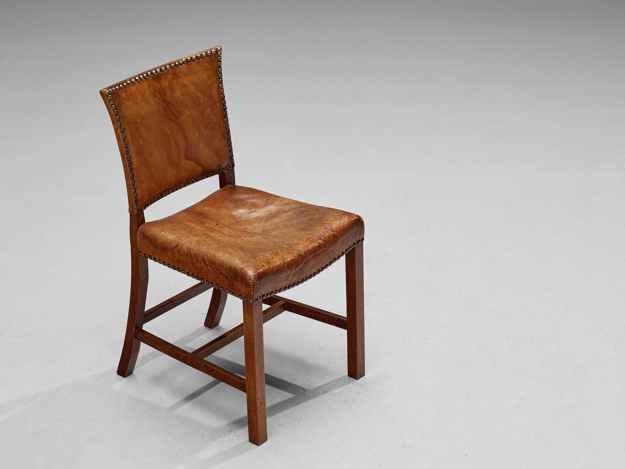Scandinavian Modern Dining Chairs in Niger Leather and Mahogany by Danish Cabinetmaker  For Sale
