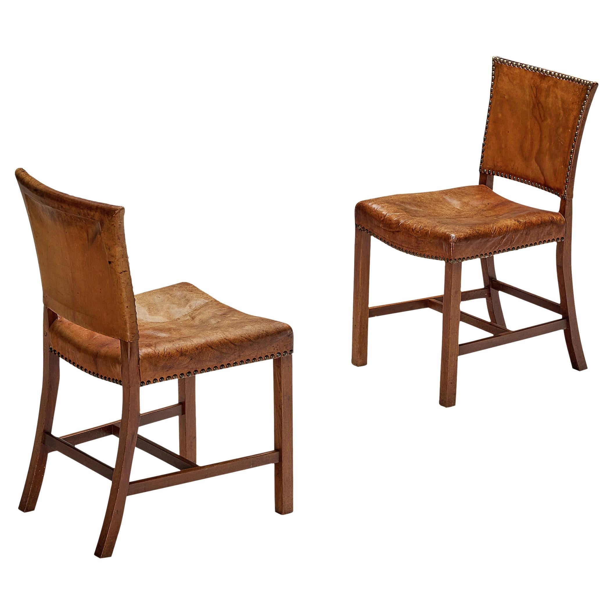 Dining Chairs in Niger Leather and Mahogany by Danish Cabinetmaker  For Sale