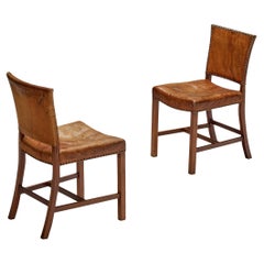Used Dining Chairs in Niger Leather and Mahogany by Danish Cabinetmaker 