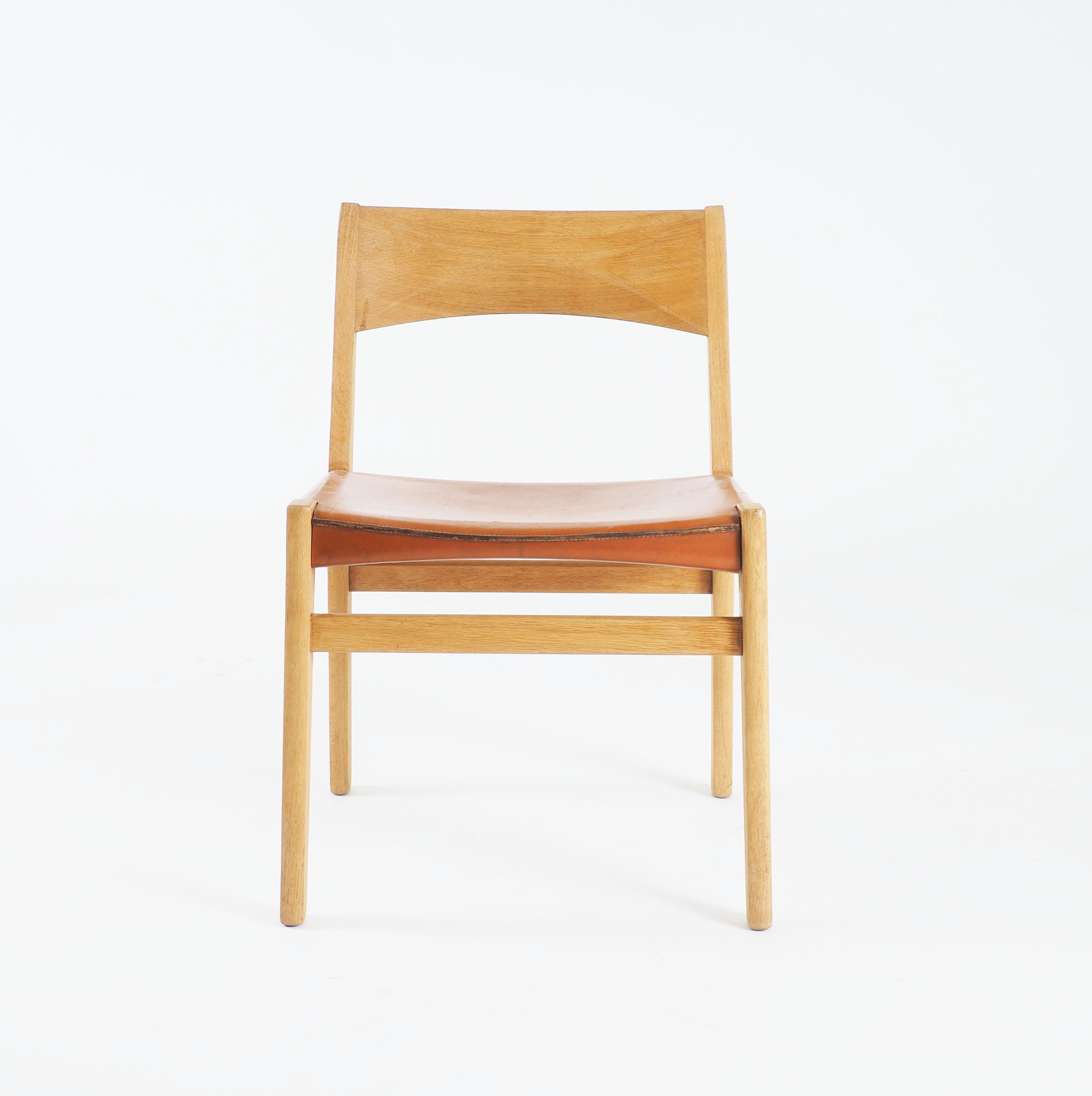 Swedish Dining Chairs in Oak and Leather by John Vedel-Rieper, Denmark for Källemo